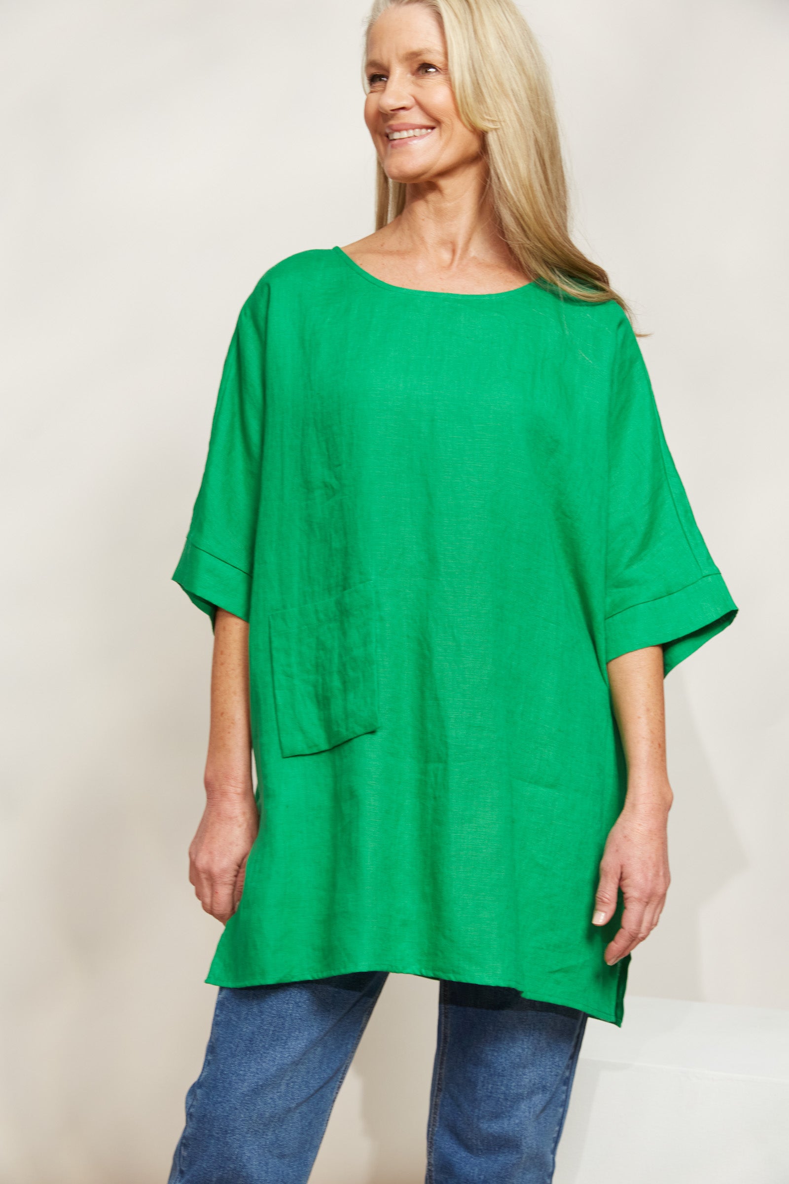 Halcyon Relaxed Top - Emerald - eb&ive Clothing - Top S/S Linen One Size