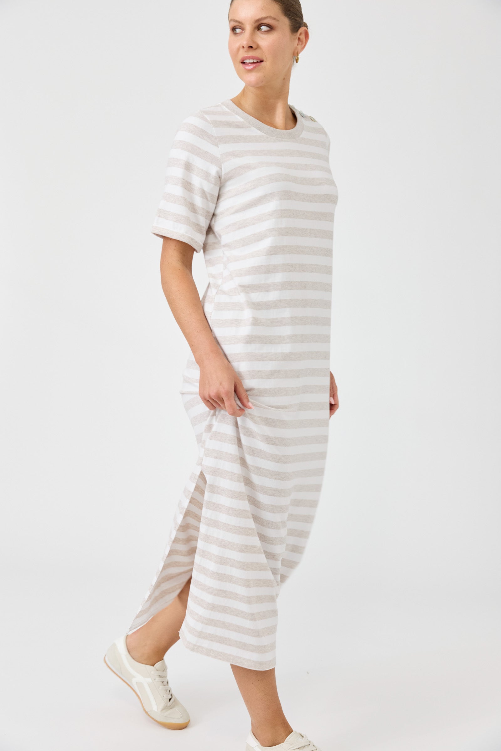 Studio Stripe Tshirt Dress - Stone