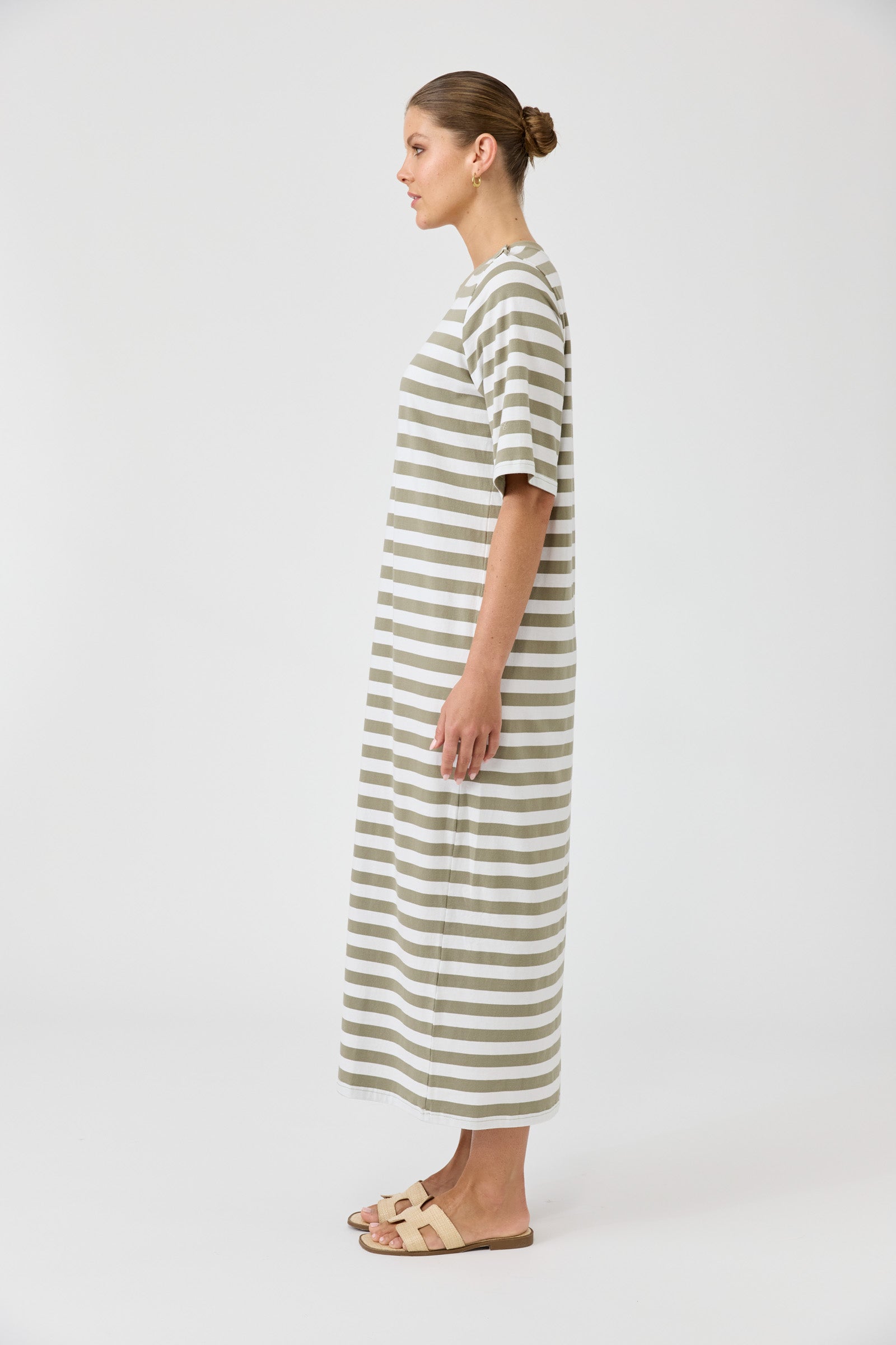 Studio Stripe Tshirt Dress - Olive