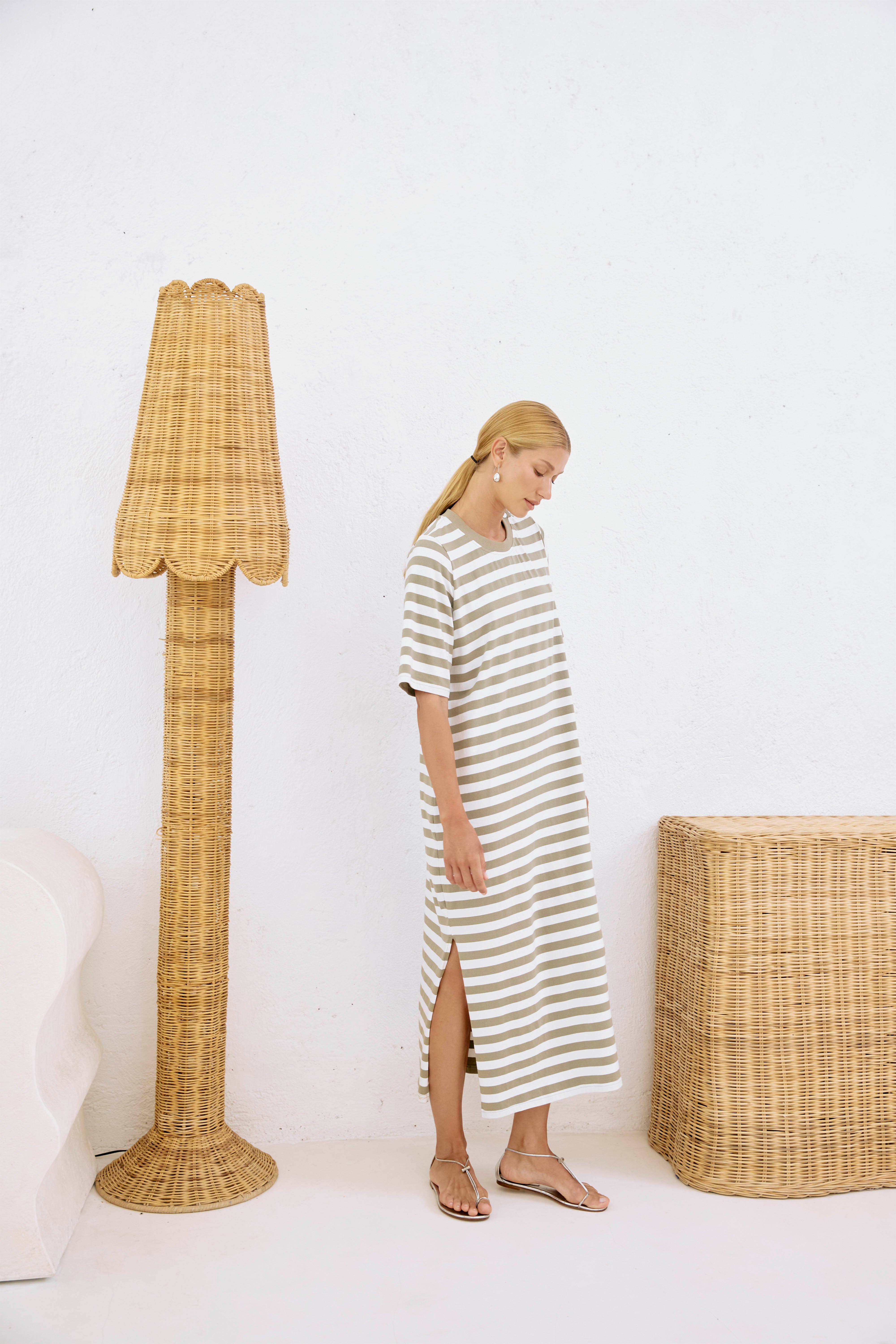 Studio Stripe Tshirt Dress - Olive