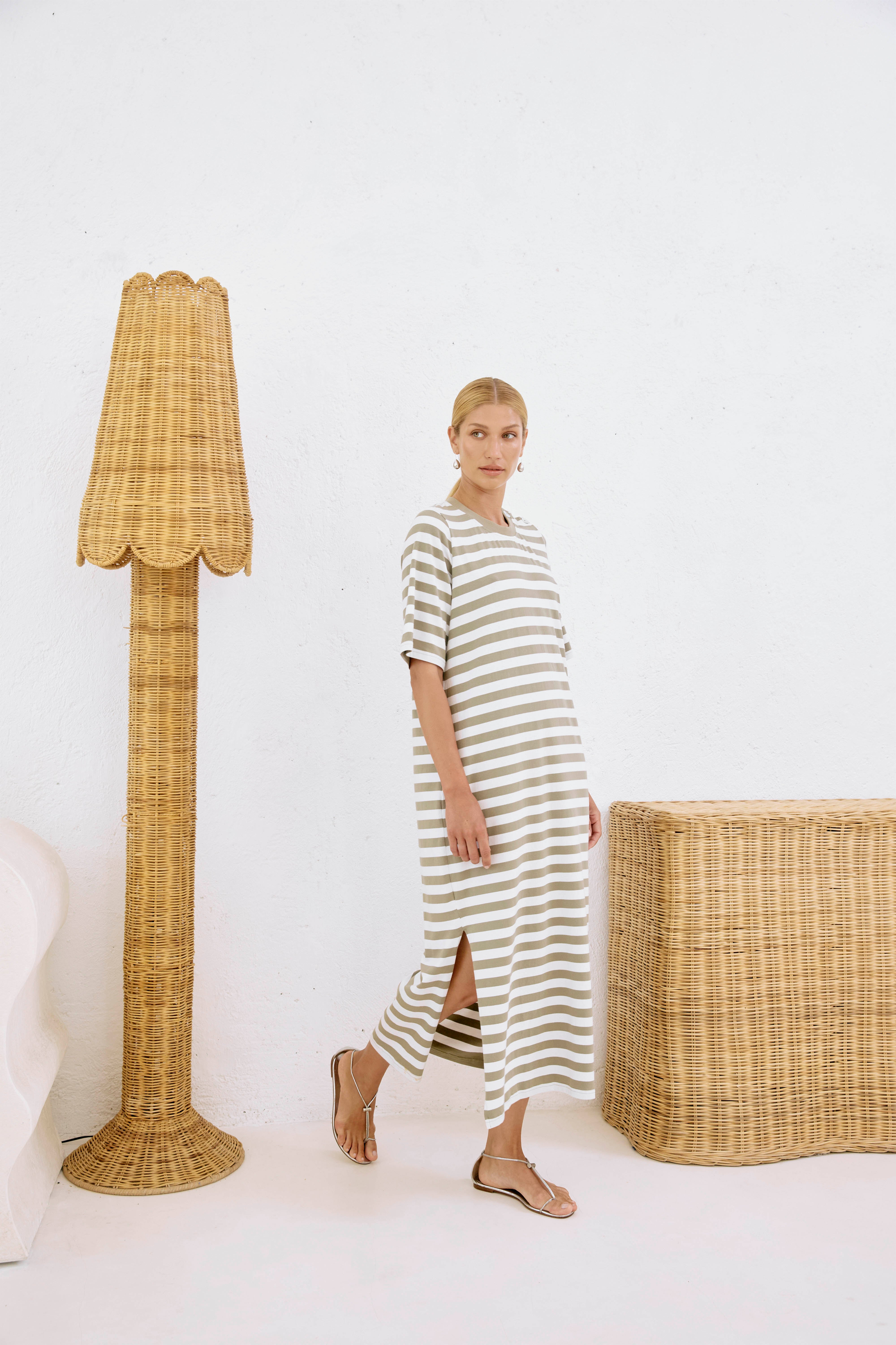 Studio Stripe Tshirt Dress - Olive