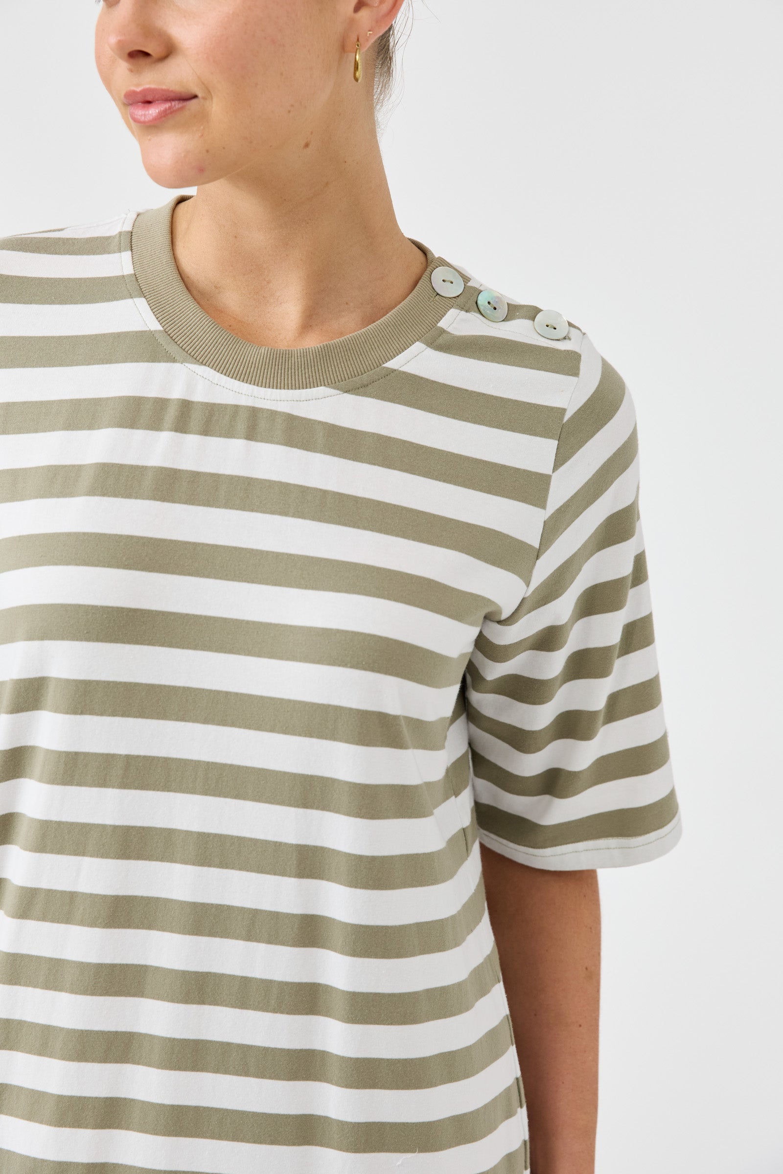 Studio Stripe Tshirt Dress - Olive