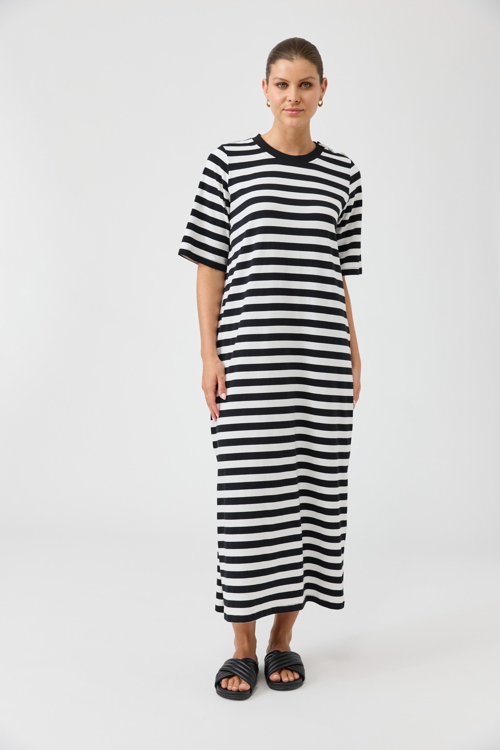 black and white stripe t shirt dress Women's Black/Striped Long T-shirt dress
