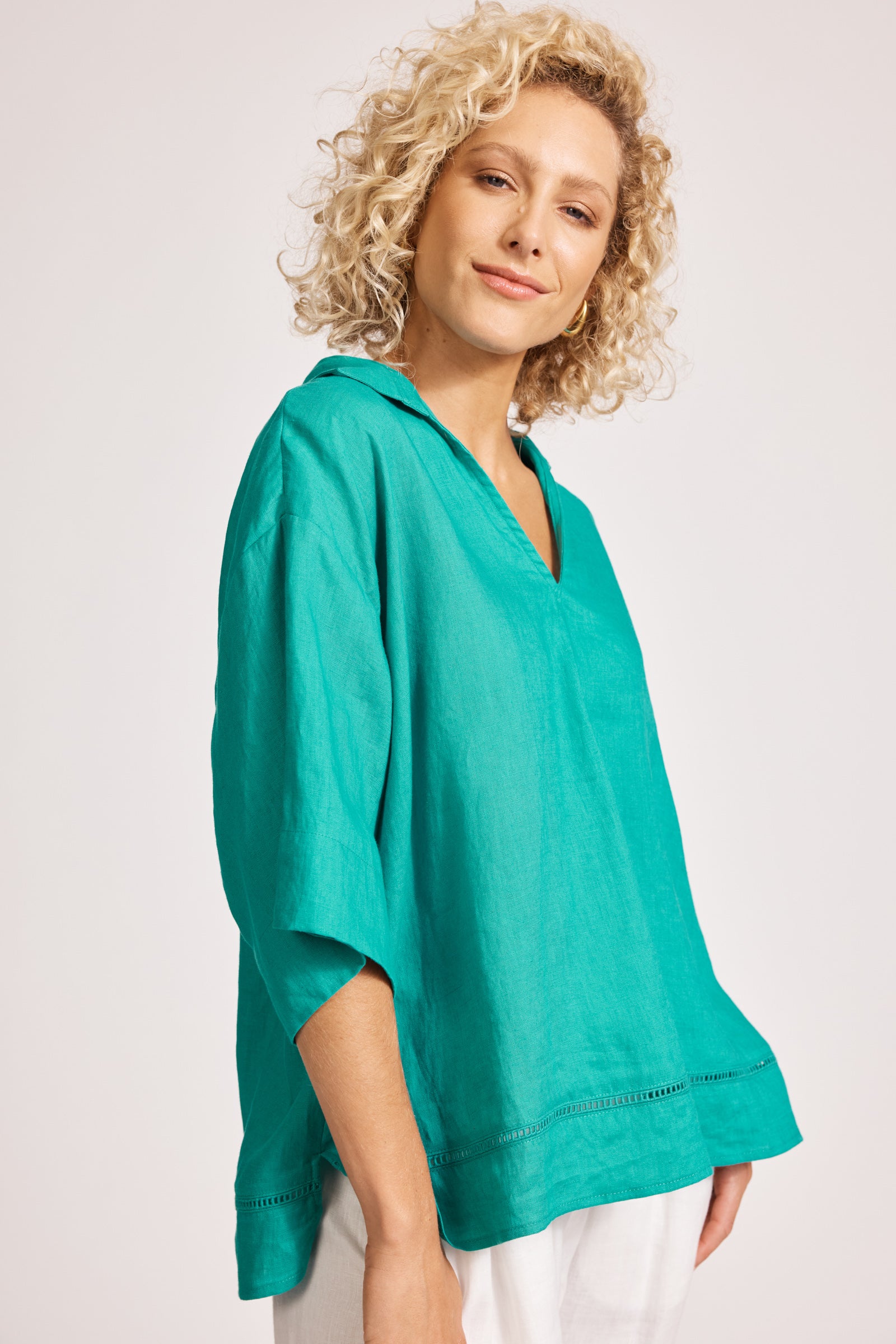 Miramar Collared Top - Lagoon