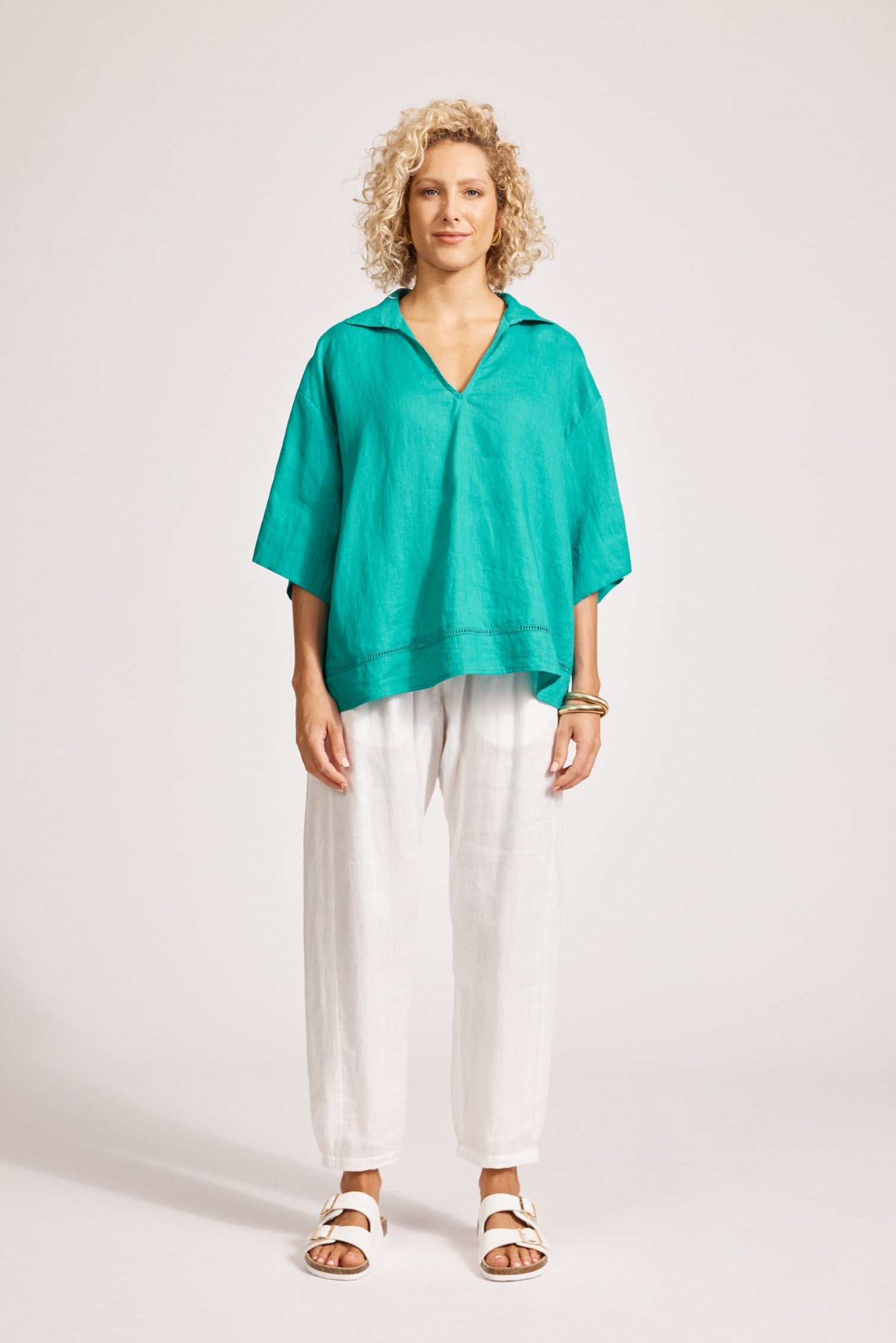 Miramar Collared Top - Lagoon