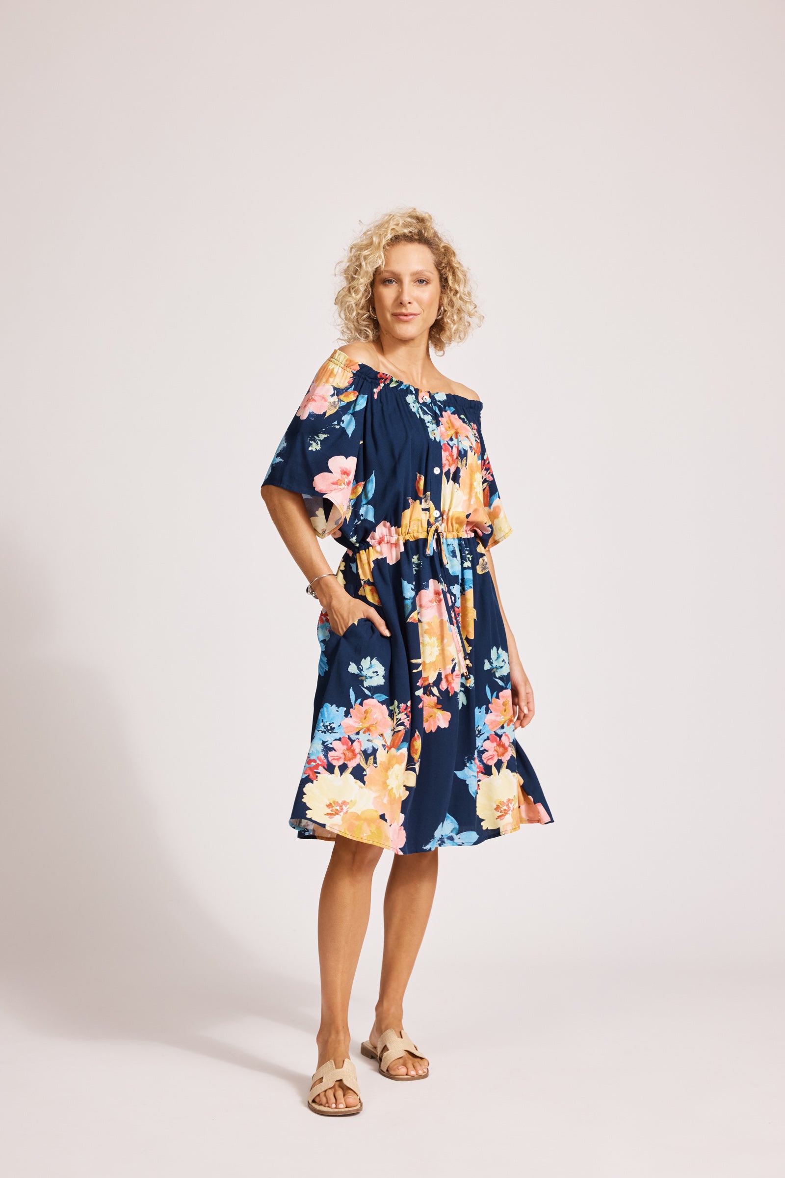 Parisio Button Dress - Indigo Bloom