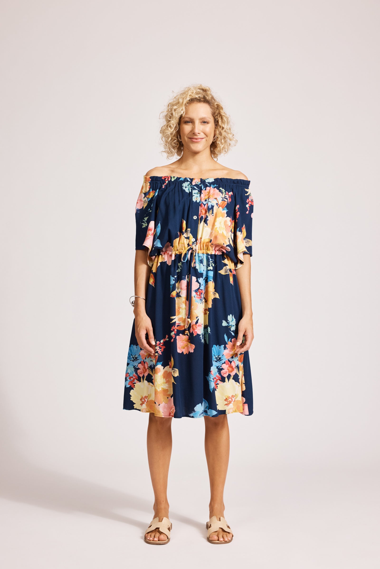 Parisio Button Dress - Indigo Bloom