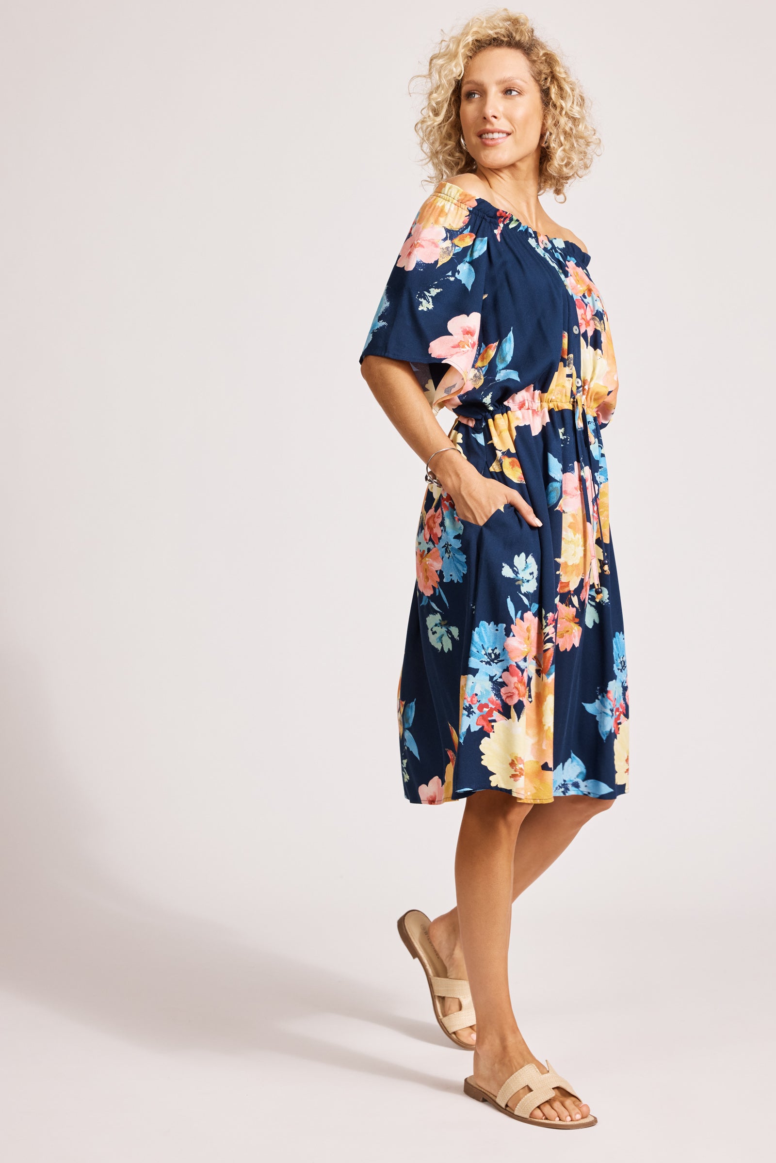Parisio Button Dress - Indigo Bloom