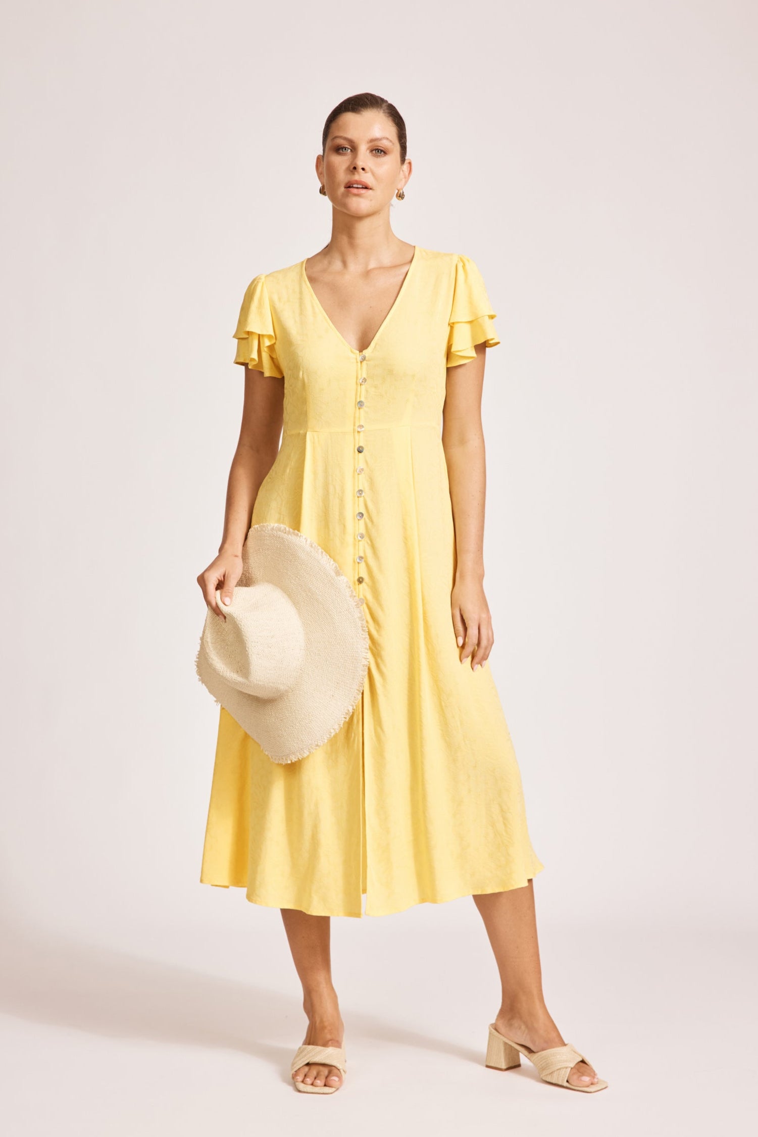 Parisio Button Midi Dress - Citrine
