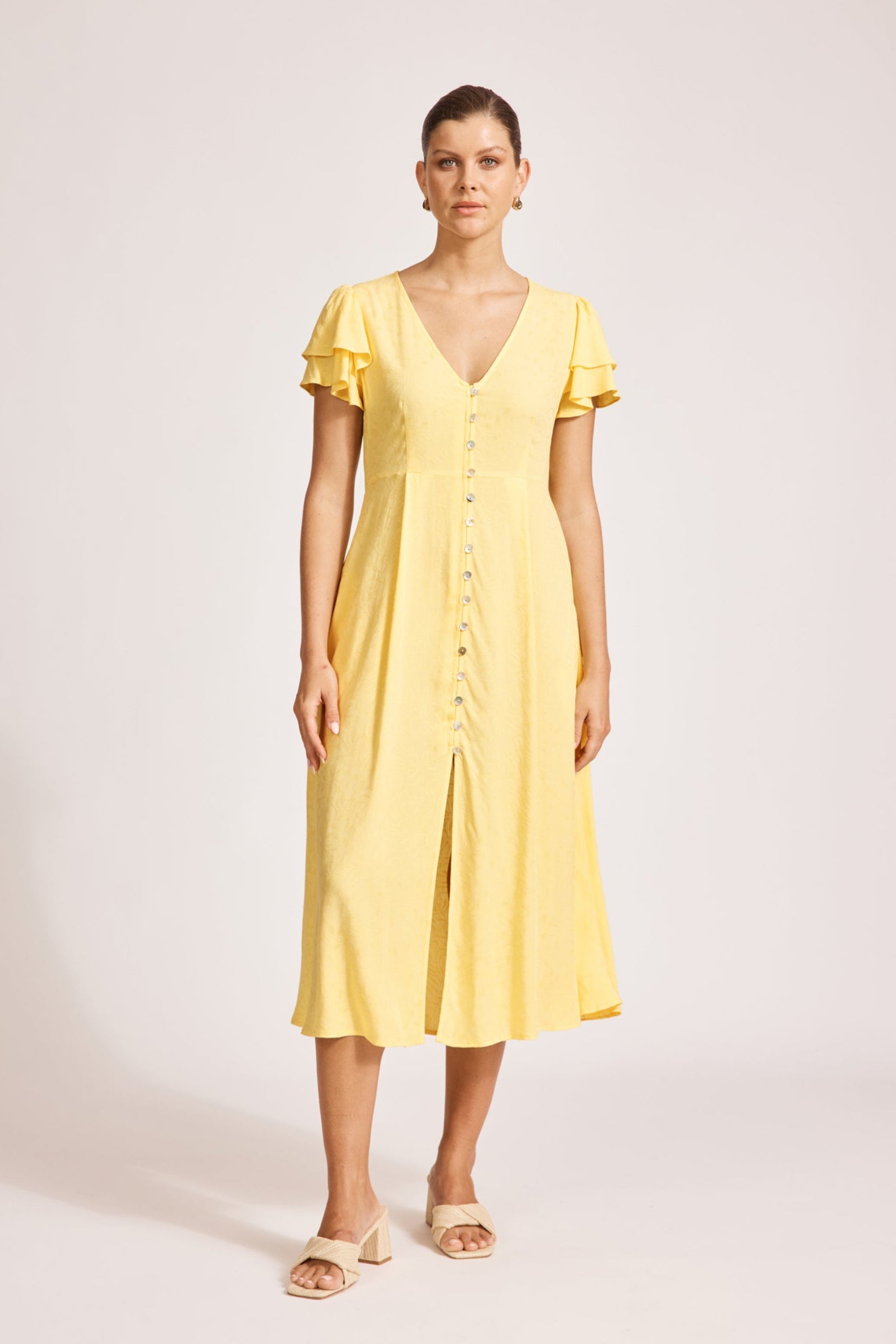 Parisio Button Midi Dress - Citrine