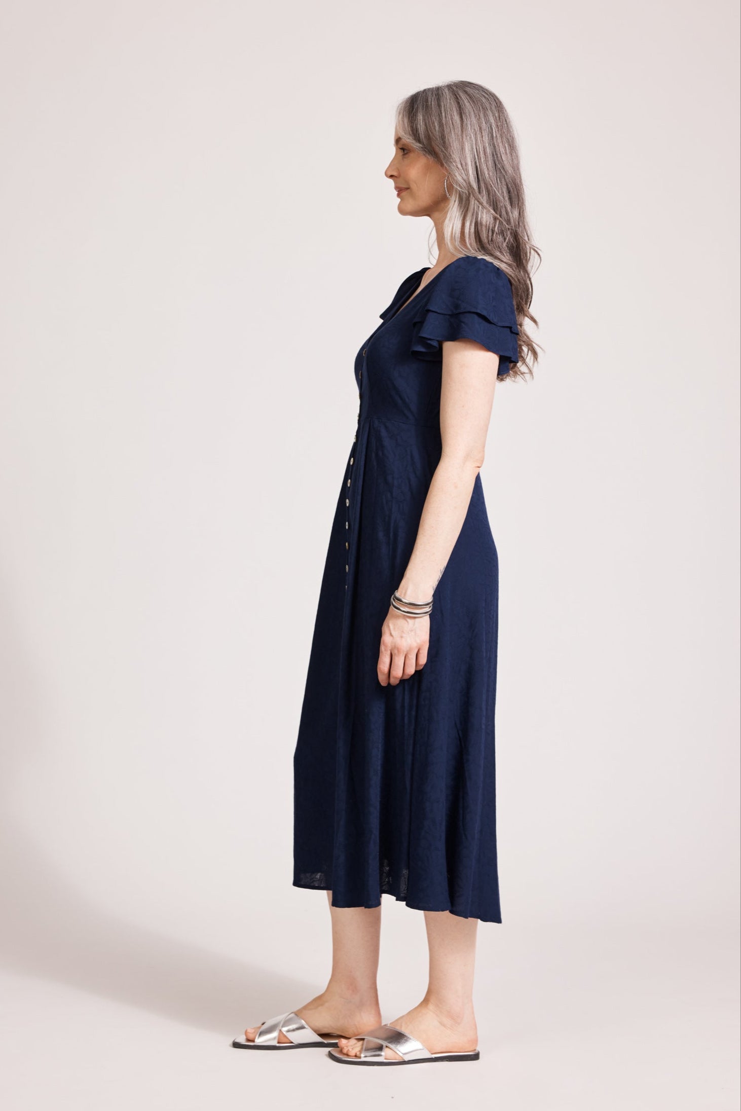 Parisio Button Midi Dress - Indigo