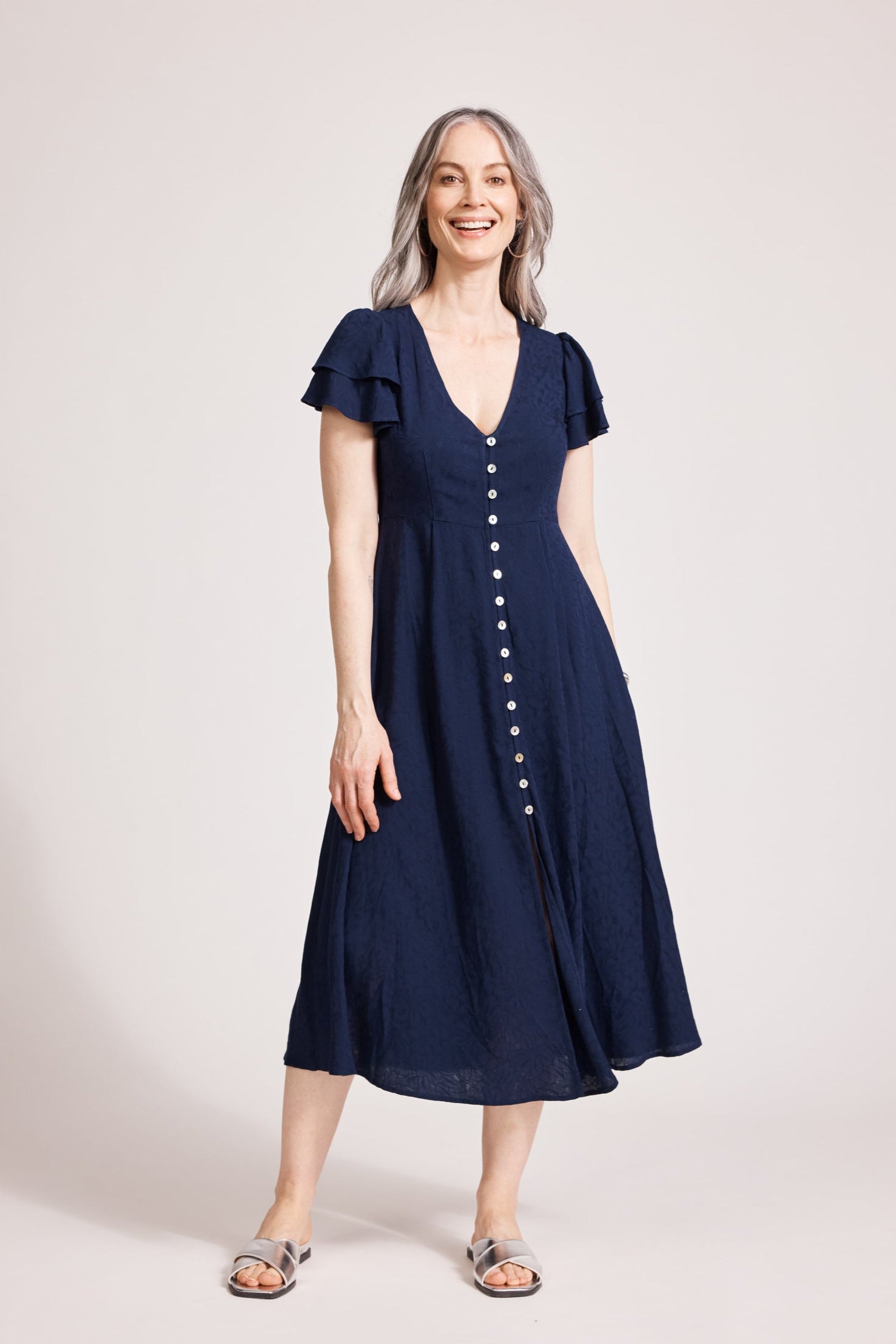 Parisio Button Midi Dress - Indigo