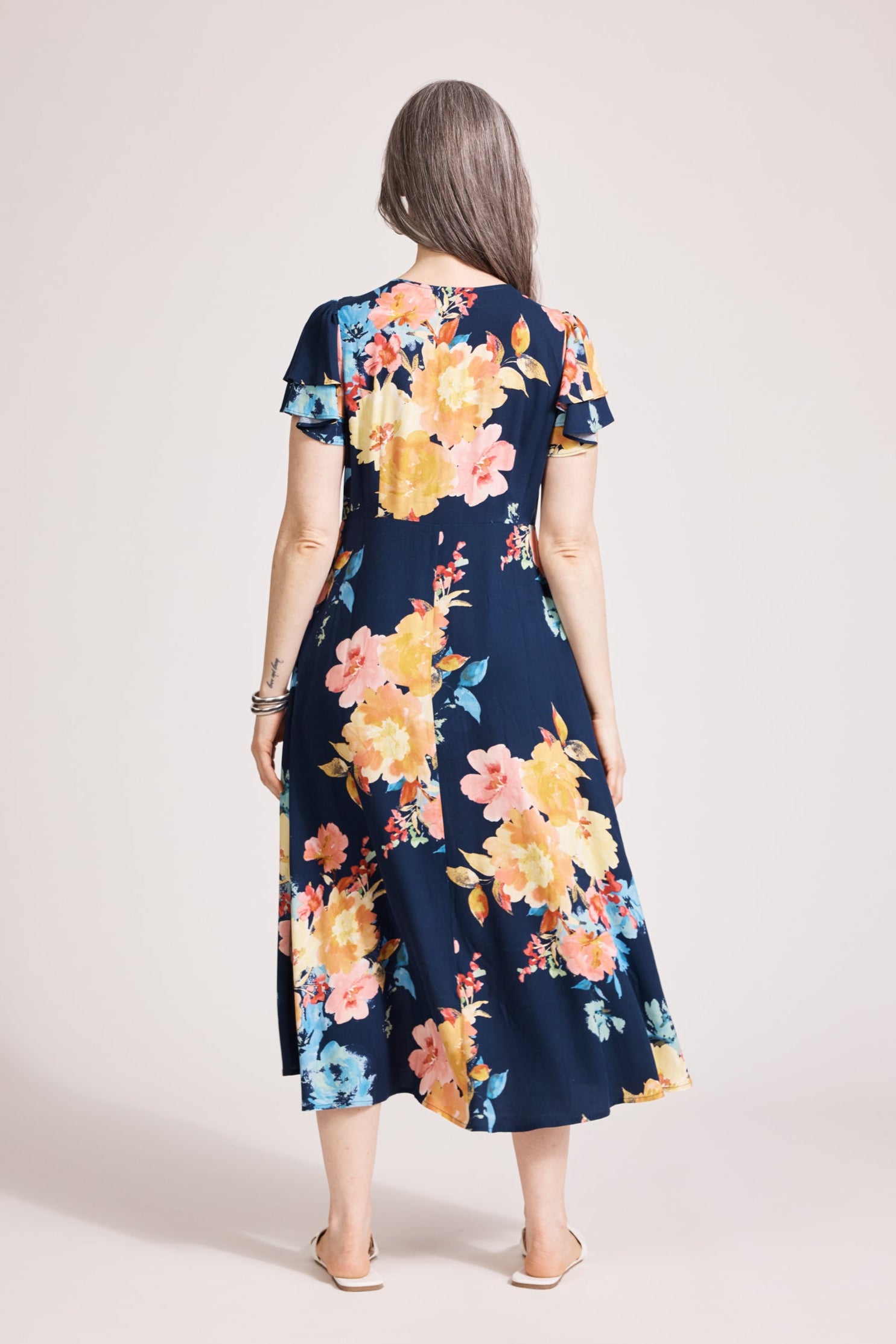 Parisio Button Midi Dress - Indigo Bloom