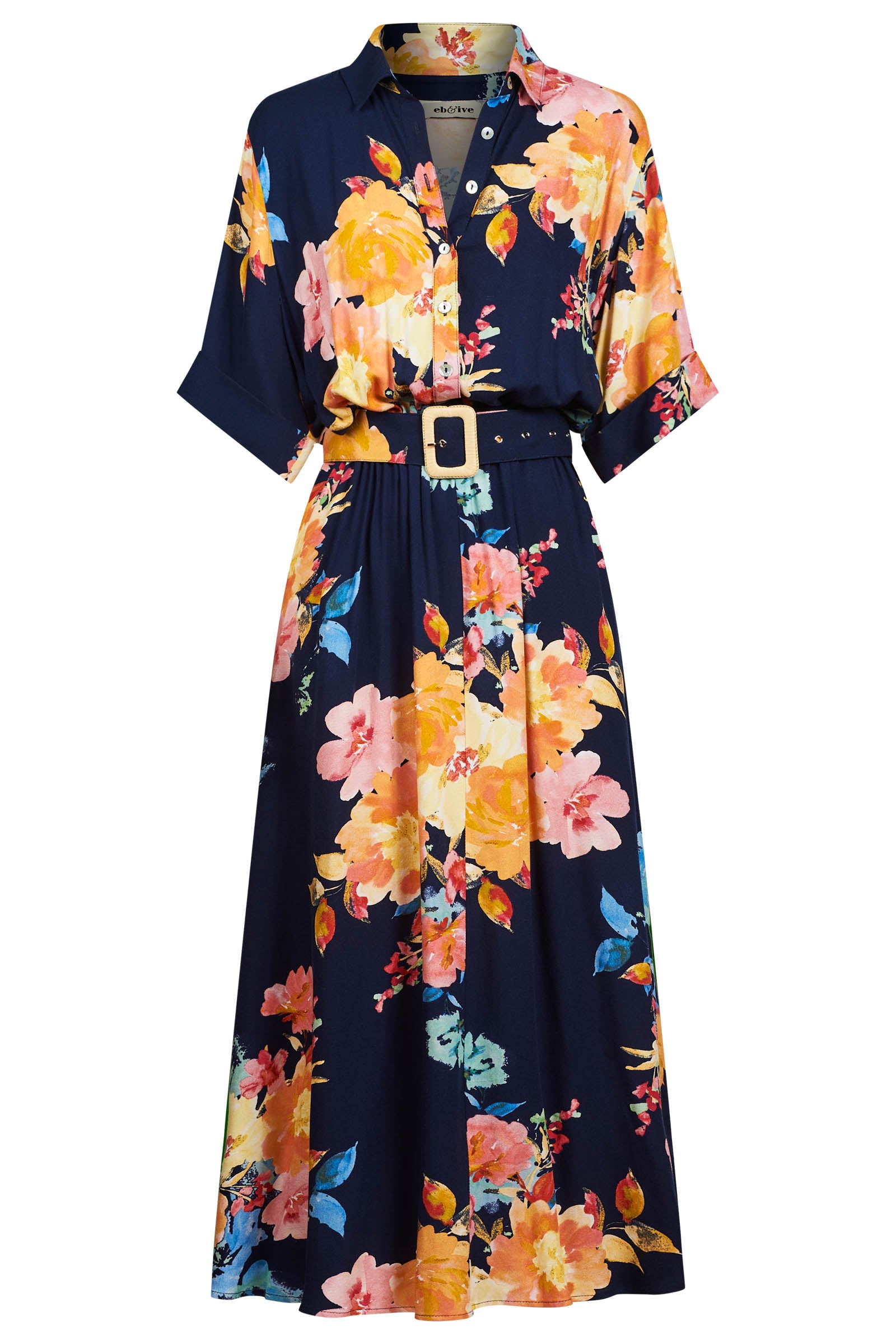 Parisio Belt Shirt Dress - Indigo Bloom