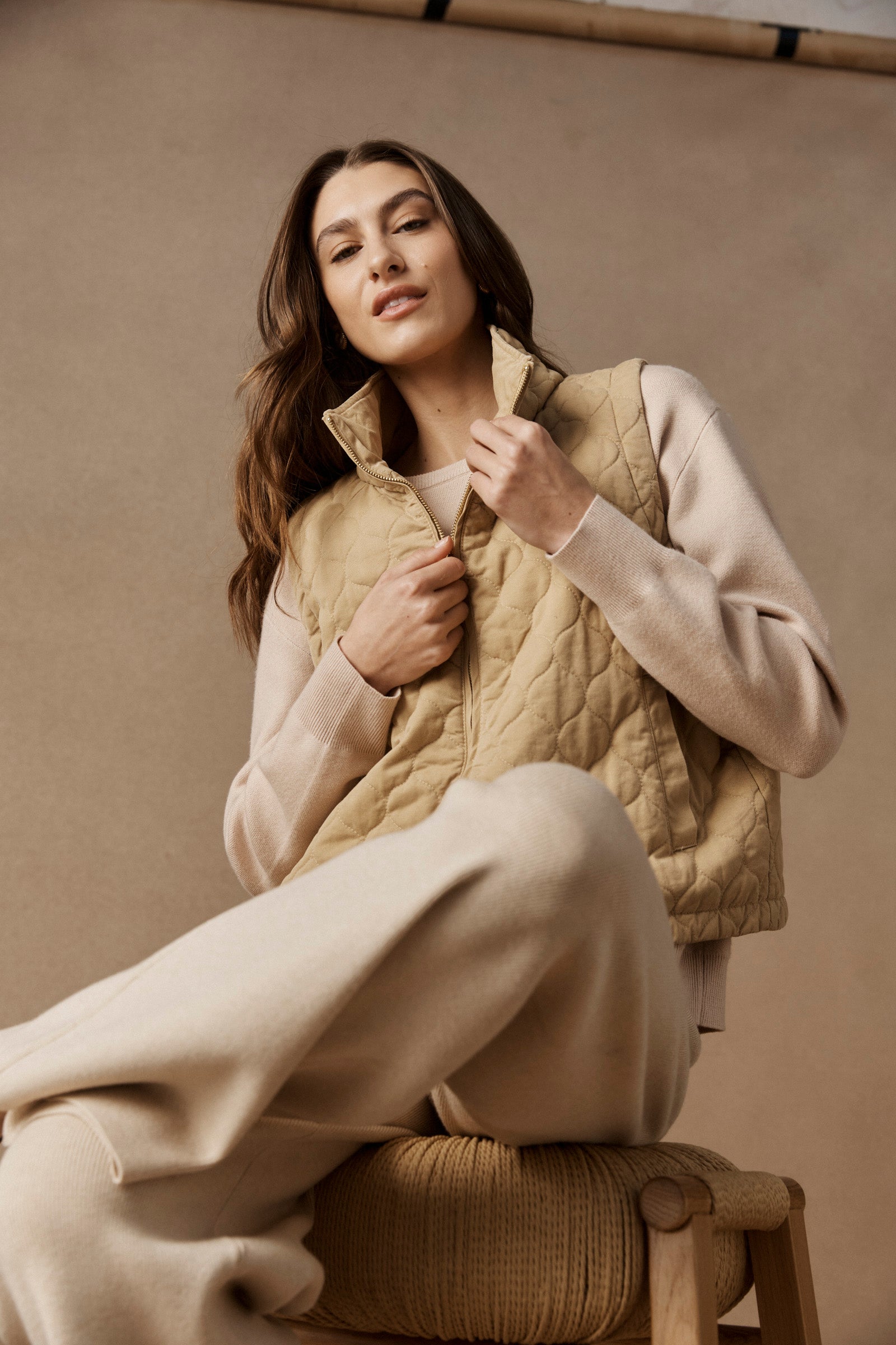 Sansi Quilted Crop Vest - Dune