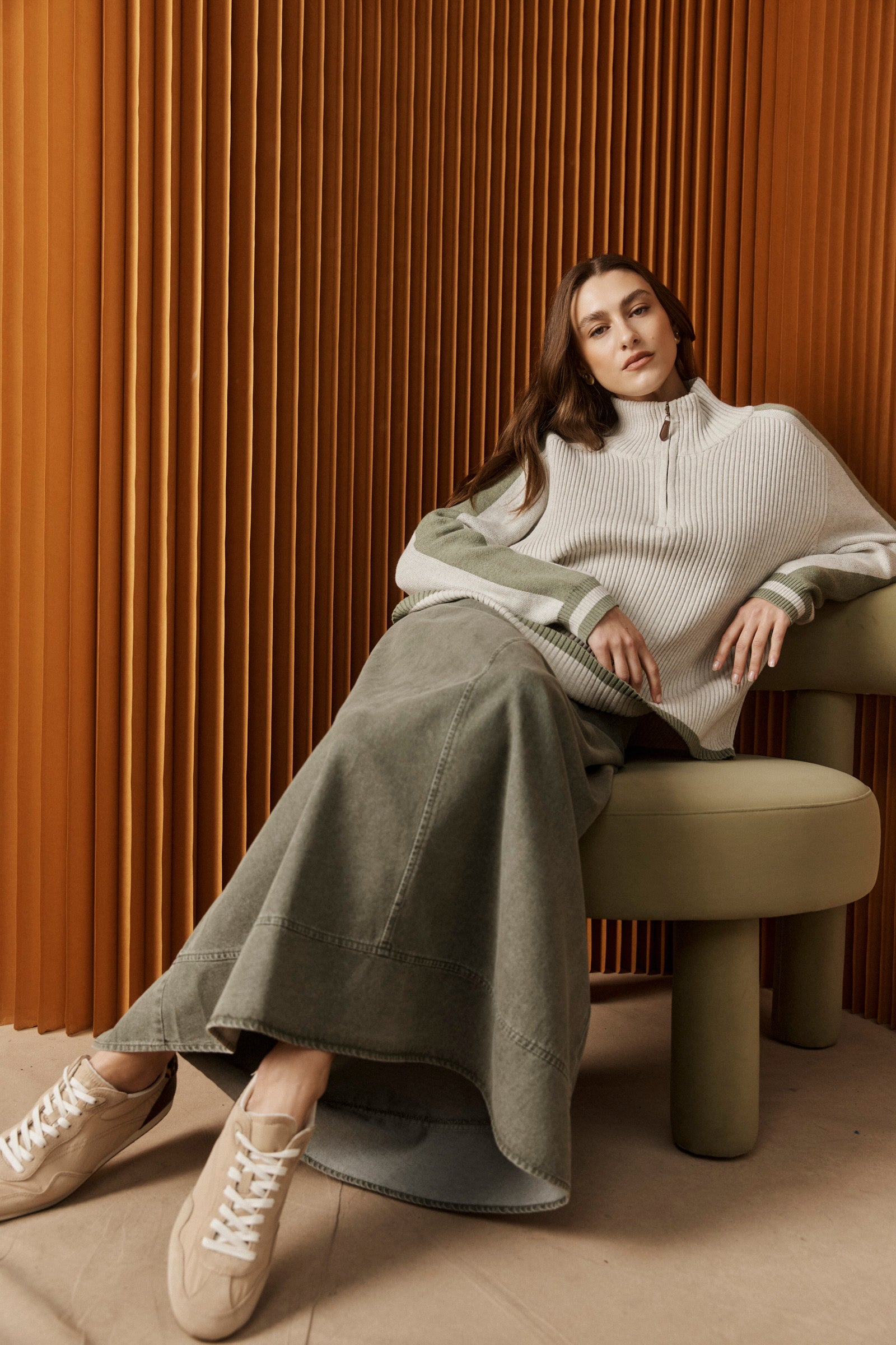 Bodhi Denim Skirt - Olive