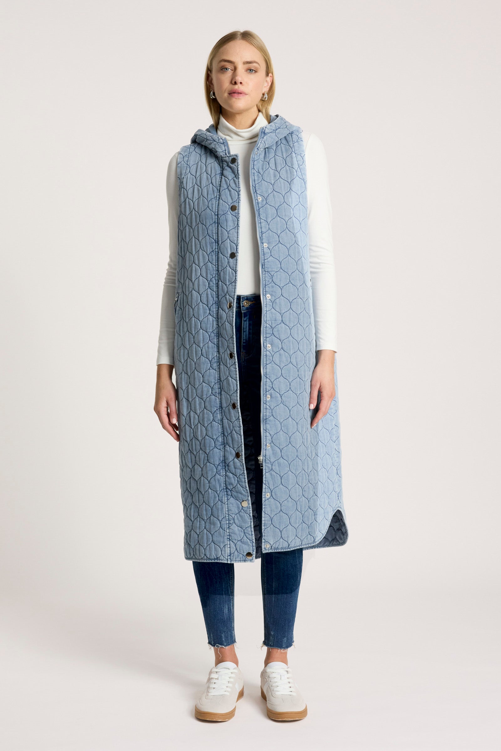 Sansi Quilted Long Vest - Denim