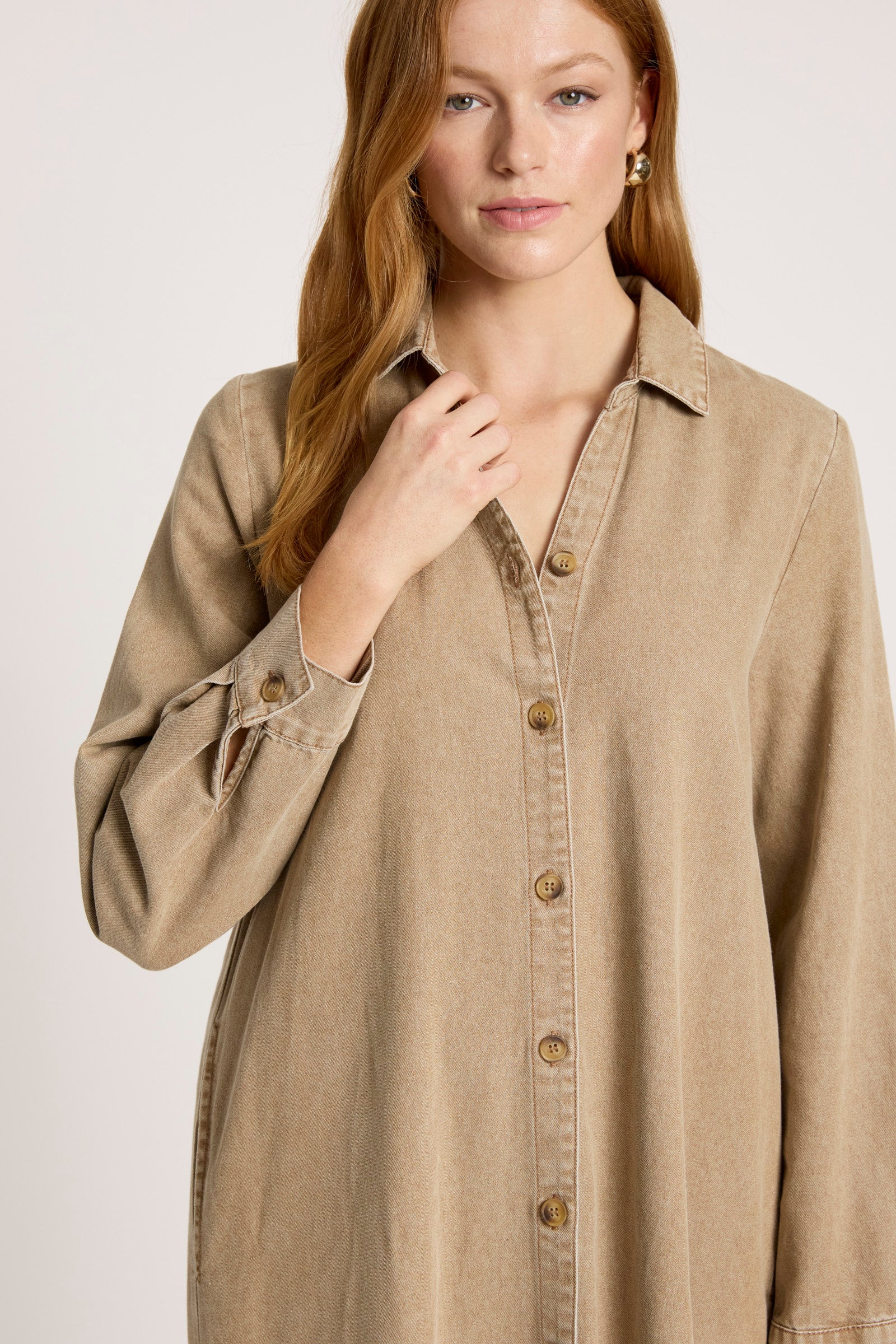 Bodhi Denim Shirt Dress - Fawn