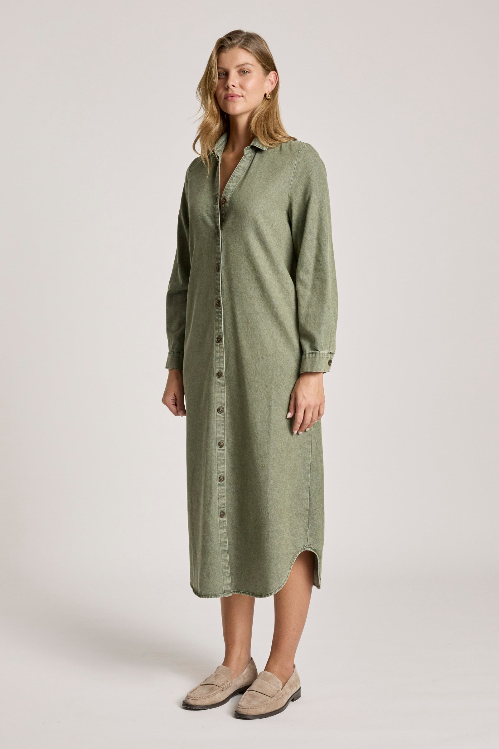 Bodhi Denim Shirt Dress - Olive