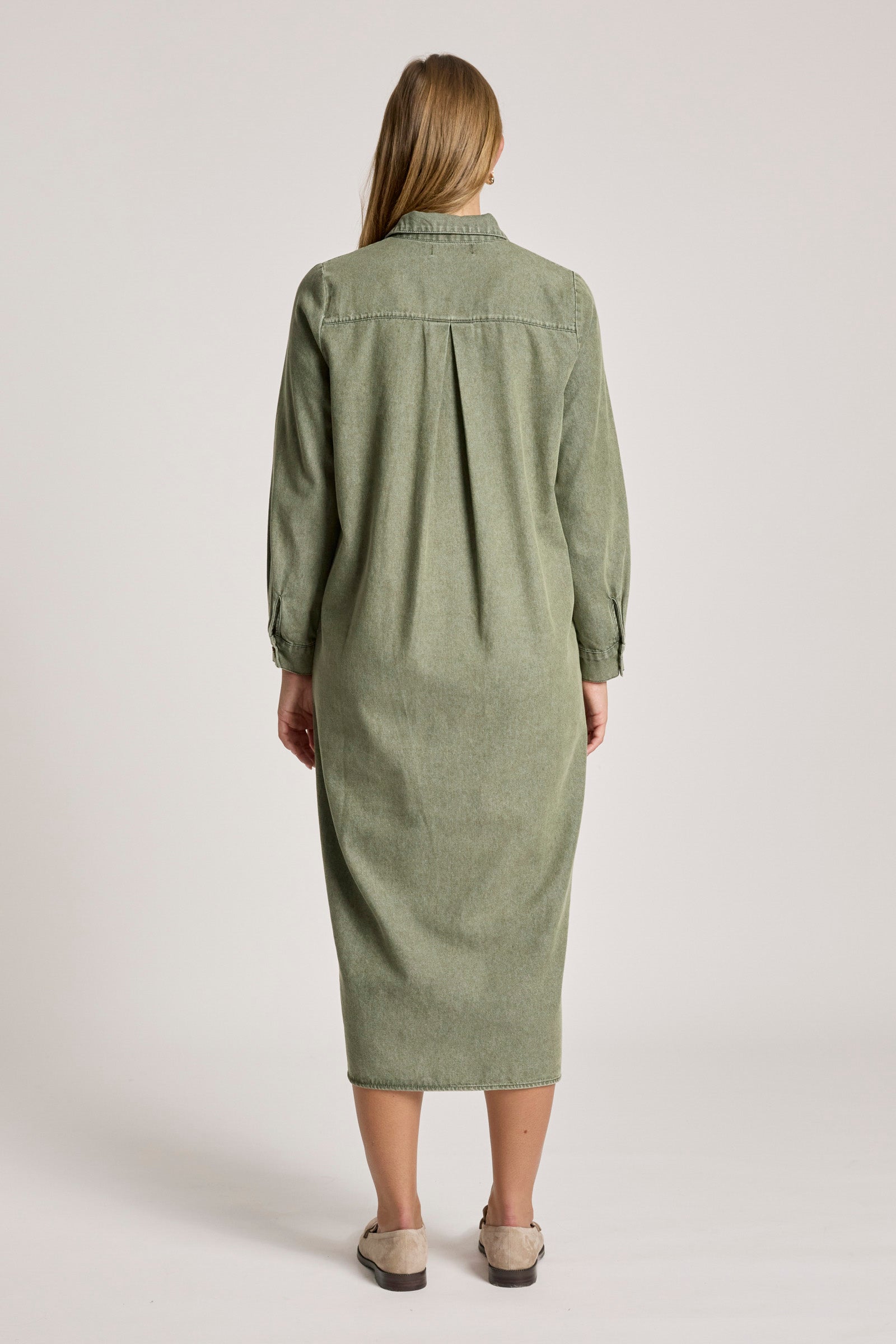 Bodhi Denim Shirt Dress - Olive