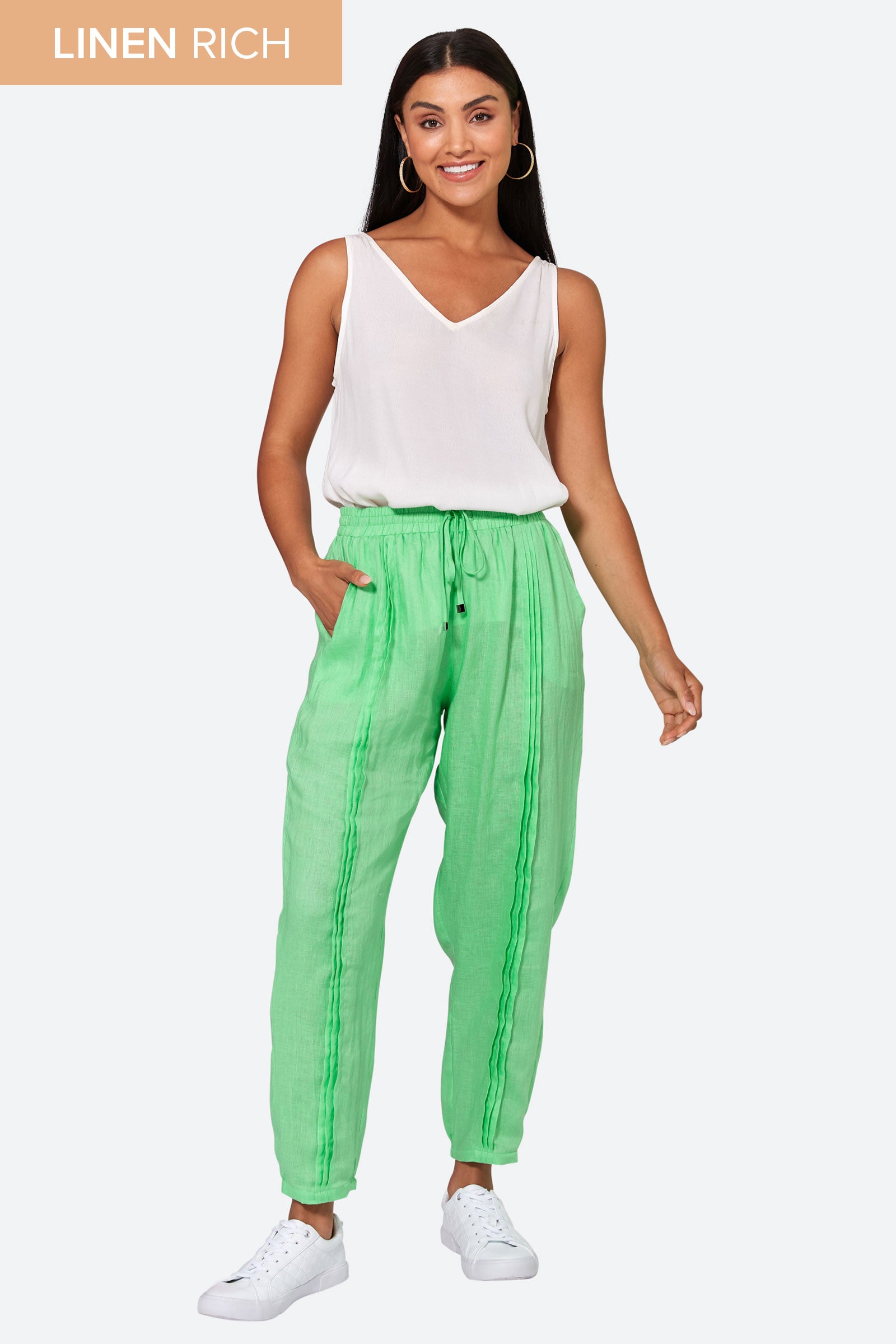 La Vie Pintuck Pant - Kiwi - eb&ive Clothing - Pant Relaxed Linen