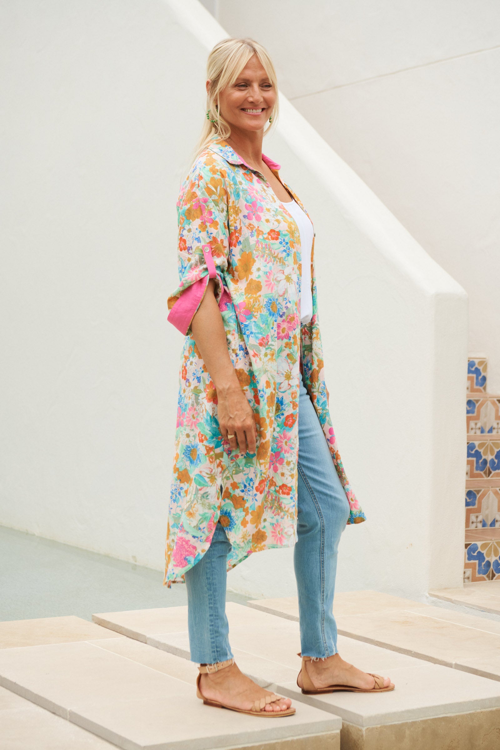 Verve Shirt Dress - Pink Flourish - eb&ive Clothing - Shirt Dress Mid Linen