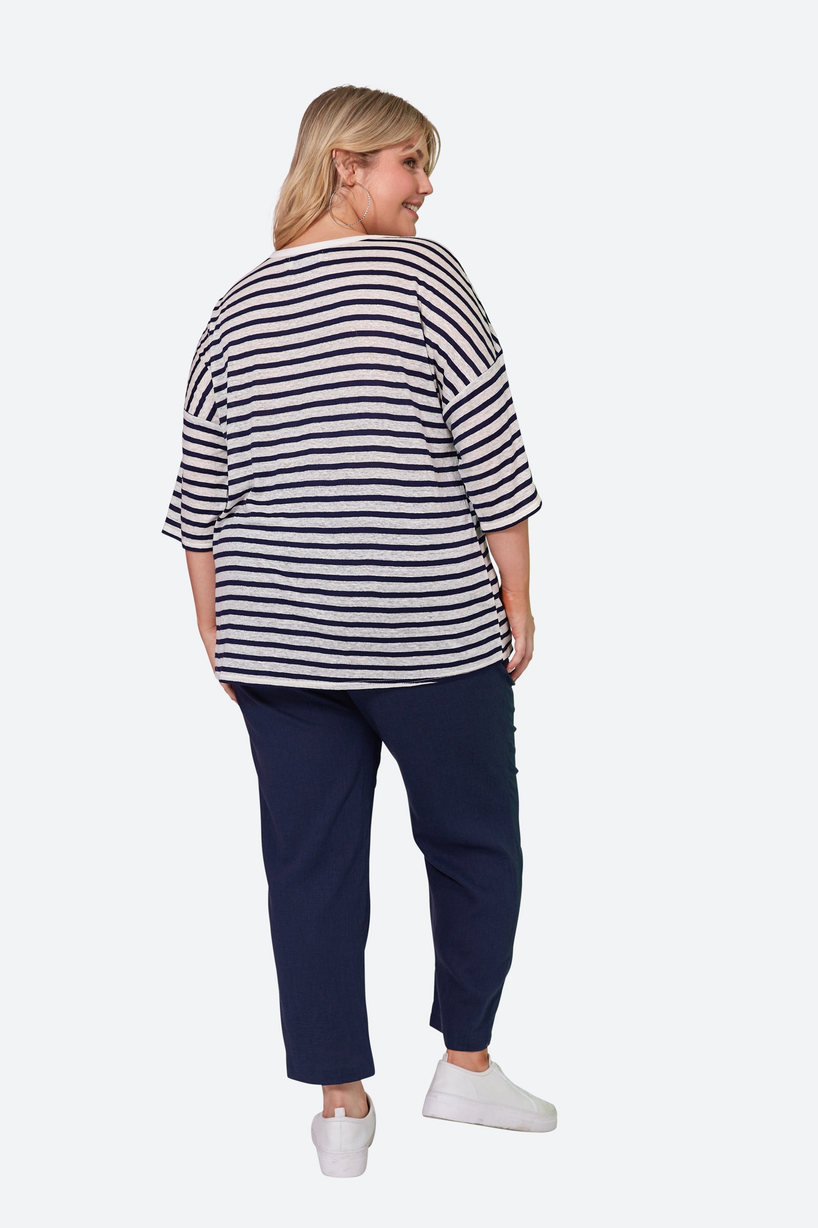 Intrepid Stripe Tshirt - Sapphire - eb&ive Clothing - Top Tshirt 3/4 Sleeve Linen