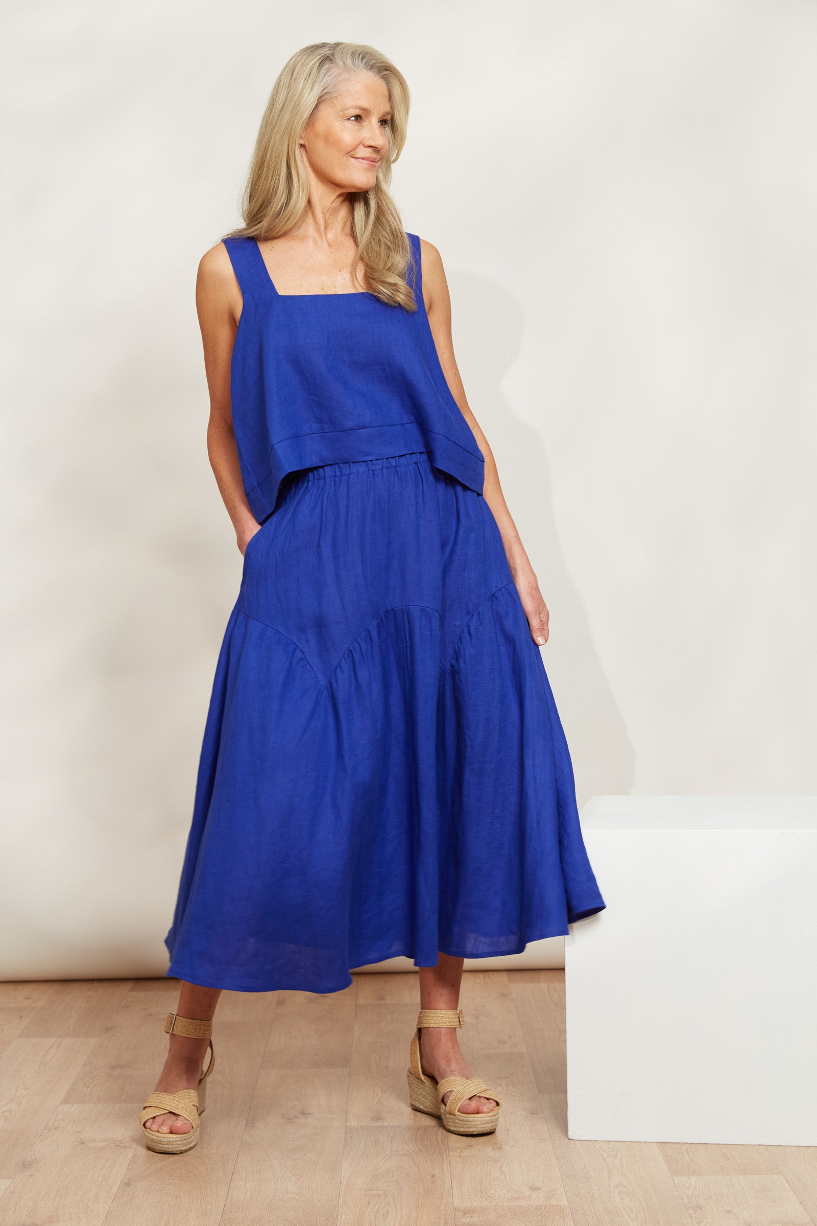 Halcyon Tank - Cobalt - eb&ive Clothing - Top Sleeveless Linen