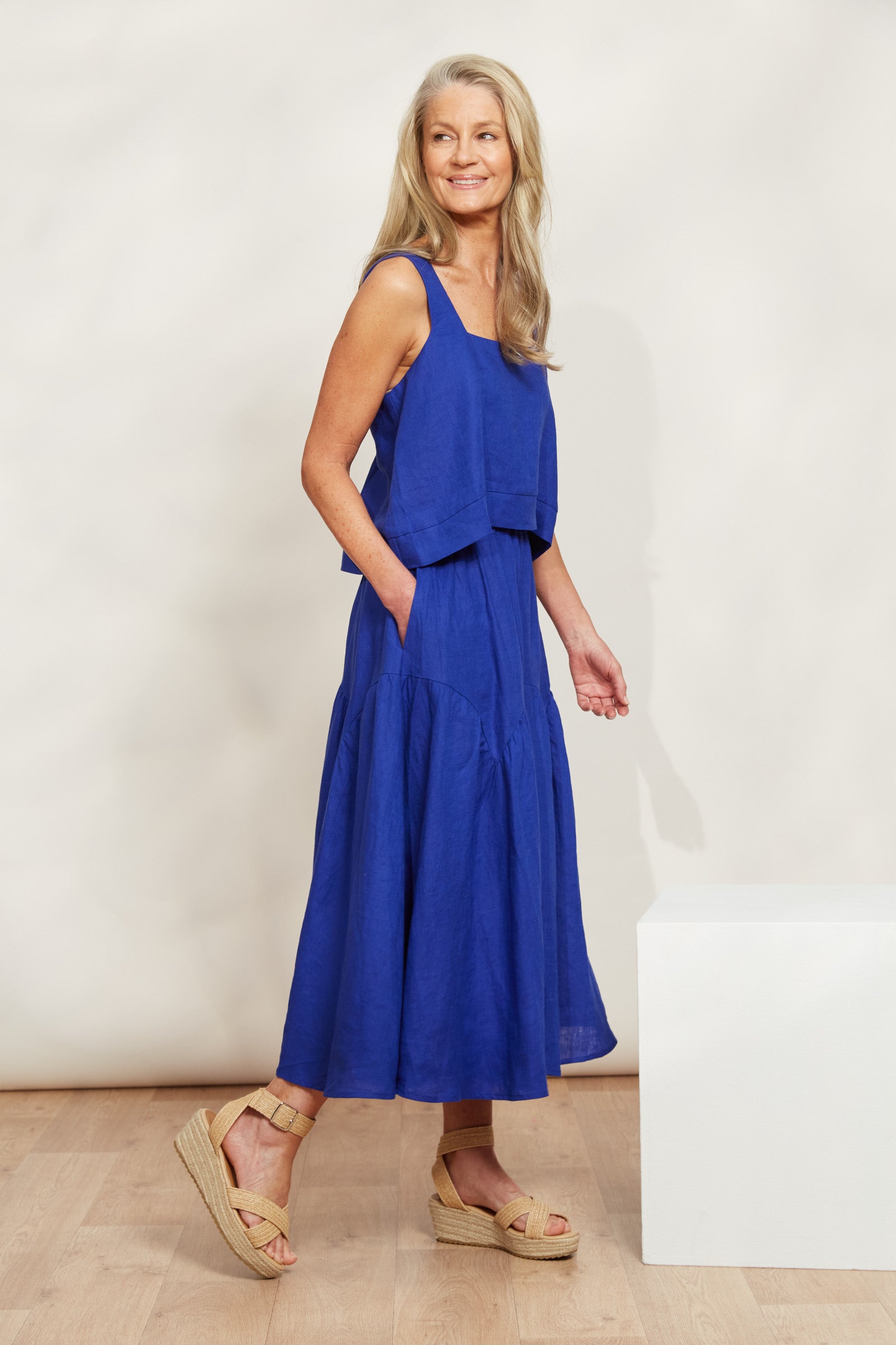 Halcyon Skirt - Cobalt - eb&ive Clothing - Skirt Mid Linen