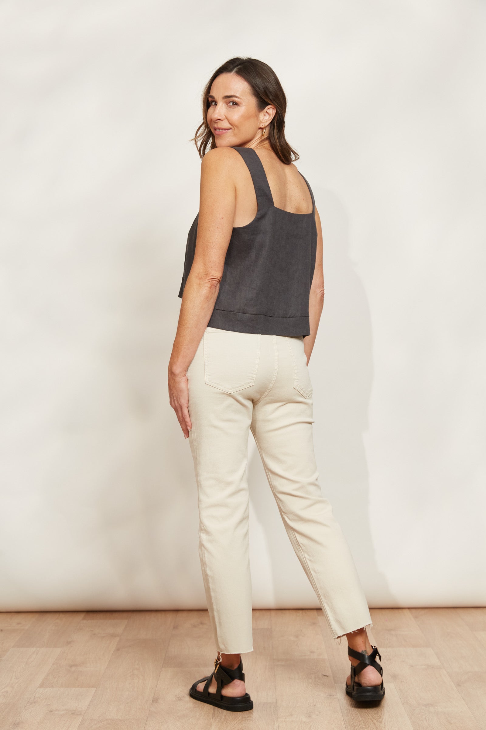 Halcyon Tank - Oyster - eb&ive Clothing - Top Sleeveless Linen