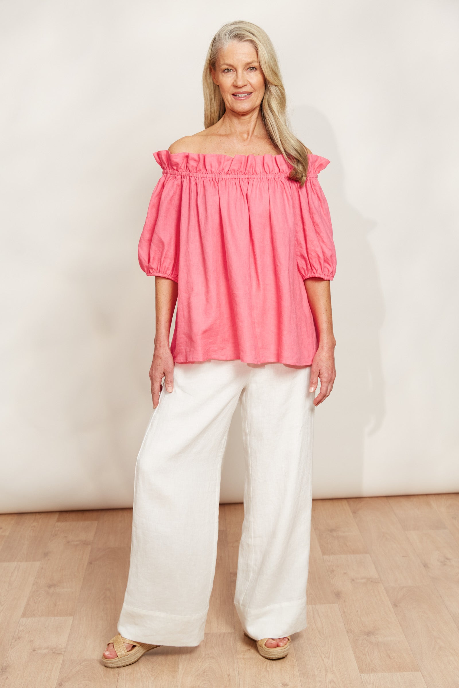 Halcyon Ruched Top - Musk - eb&ive Clothing - Top Cap Sleeve Linen