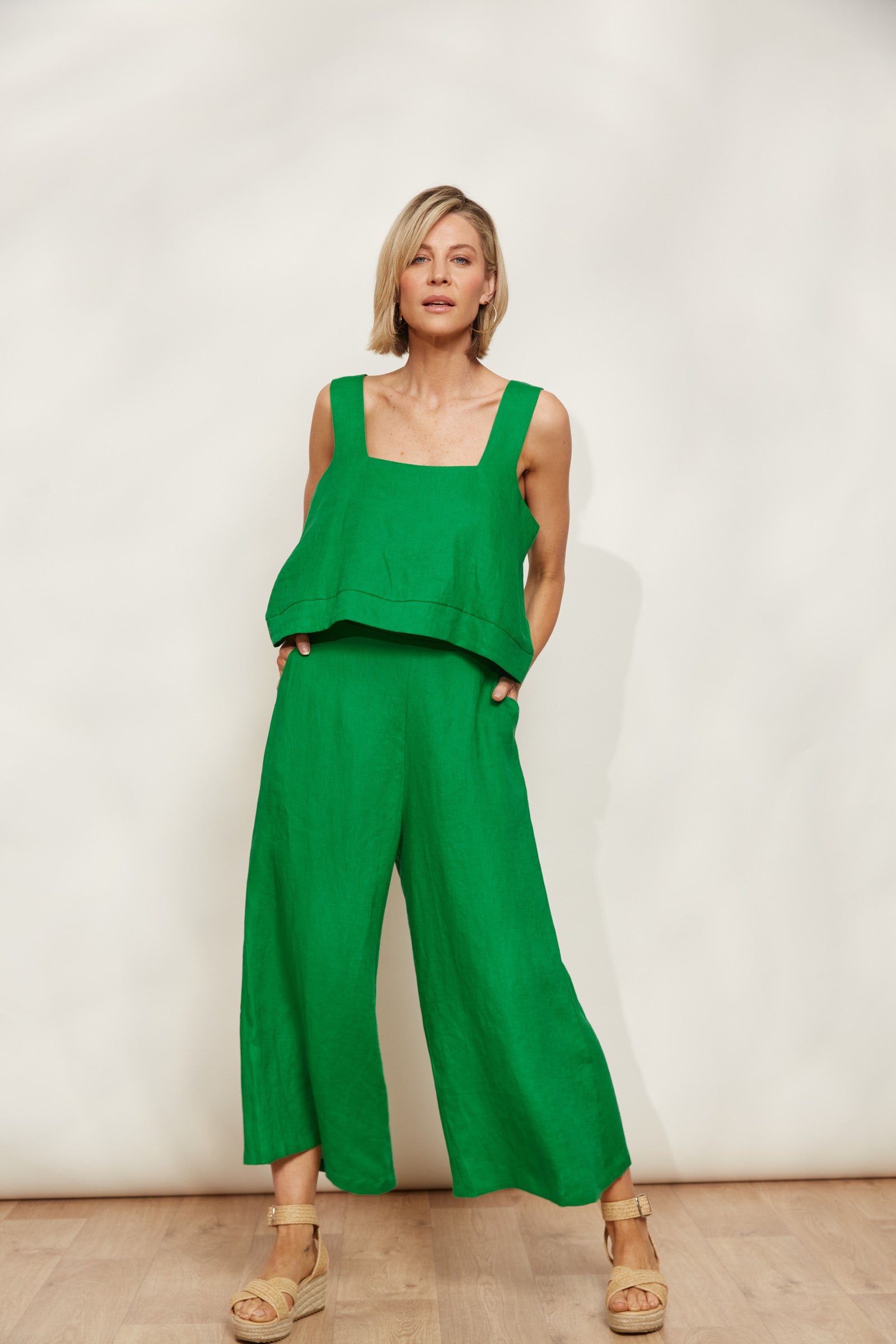 Halcyon Crop Pant - Emerald - eb&ive Clothing - Pant Relaxed Crop Linen