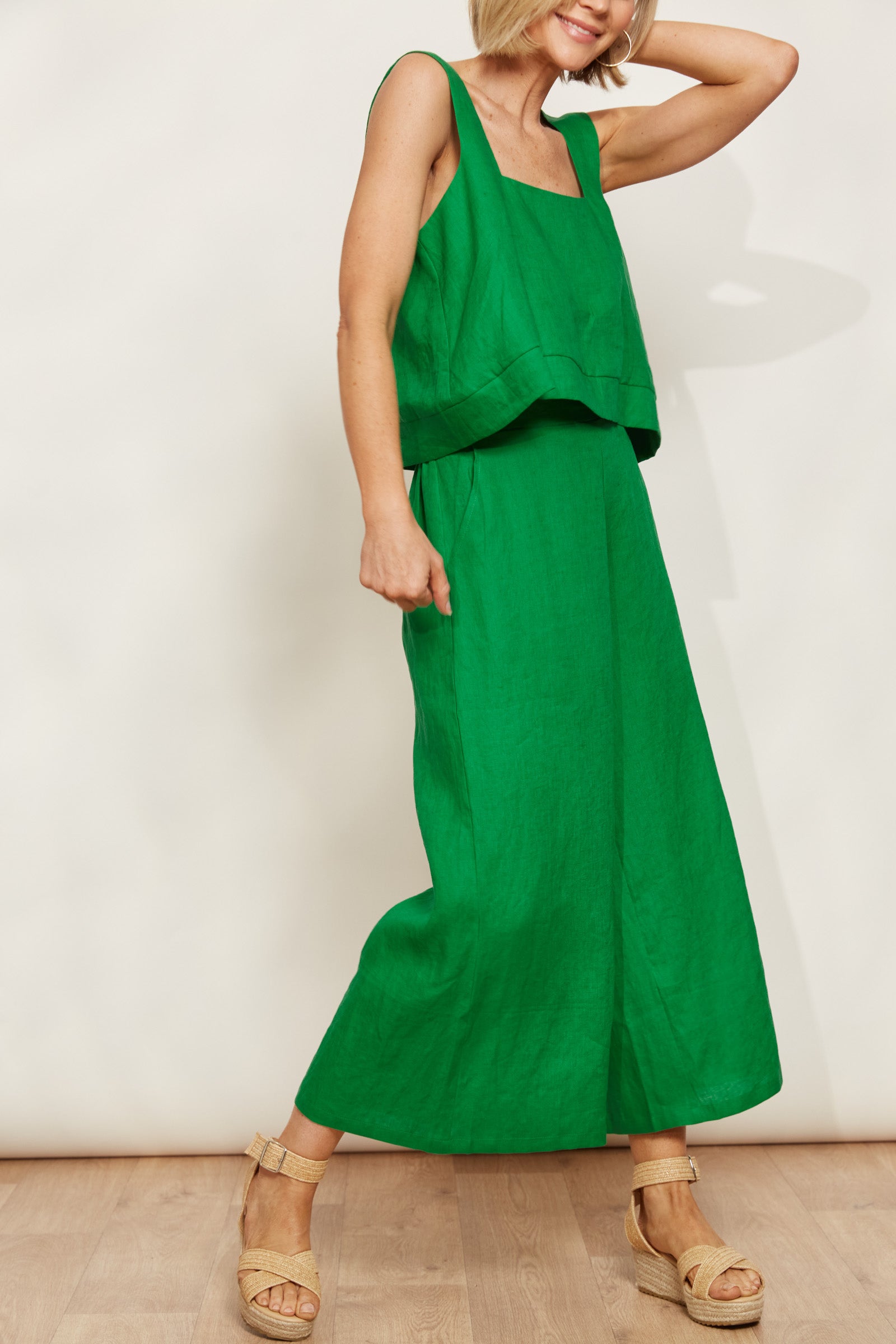 Halcyon Crop Pant - Emerald - eb&ive Clothing - Pant Relaxed Crop Linen