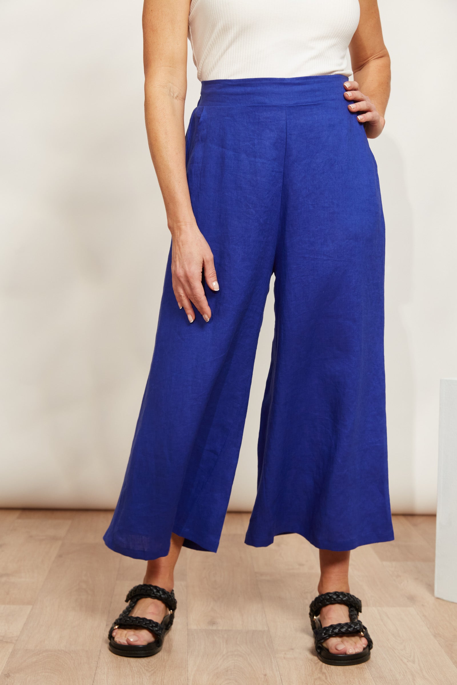 Halcyon Crop Pant - Cobalt - eb&ive Clothing - Pant Relaxed Crop Linen