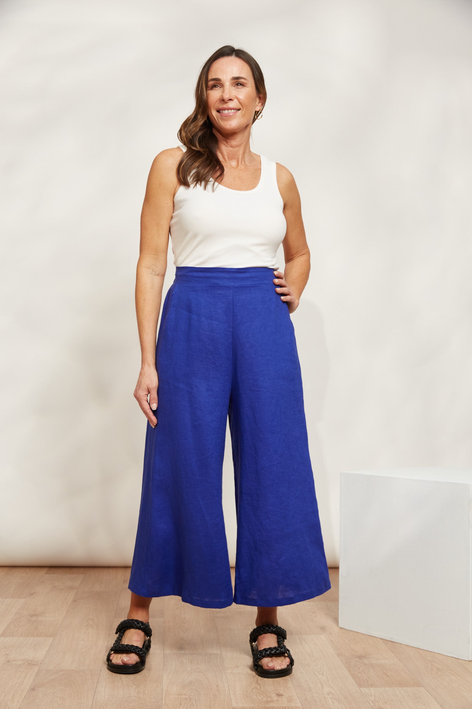 Halcyon Crop Pant - Cobalt - eb&ive Clothing - Pant Relaxed Crop Linen