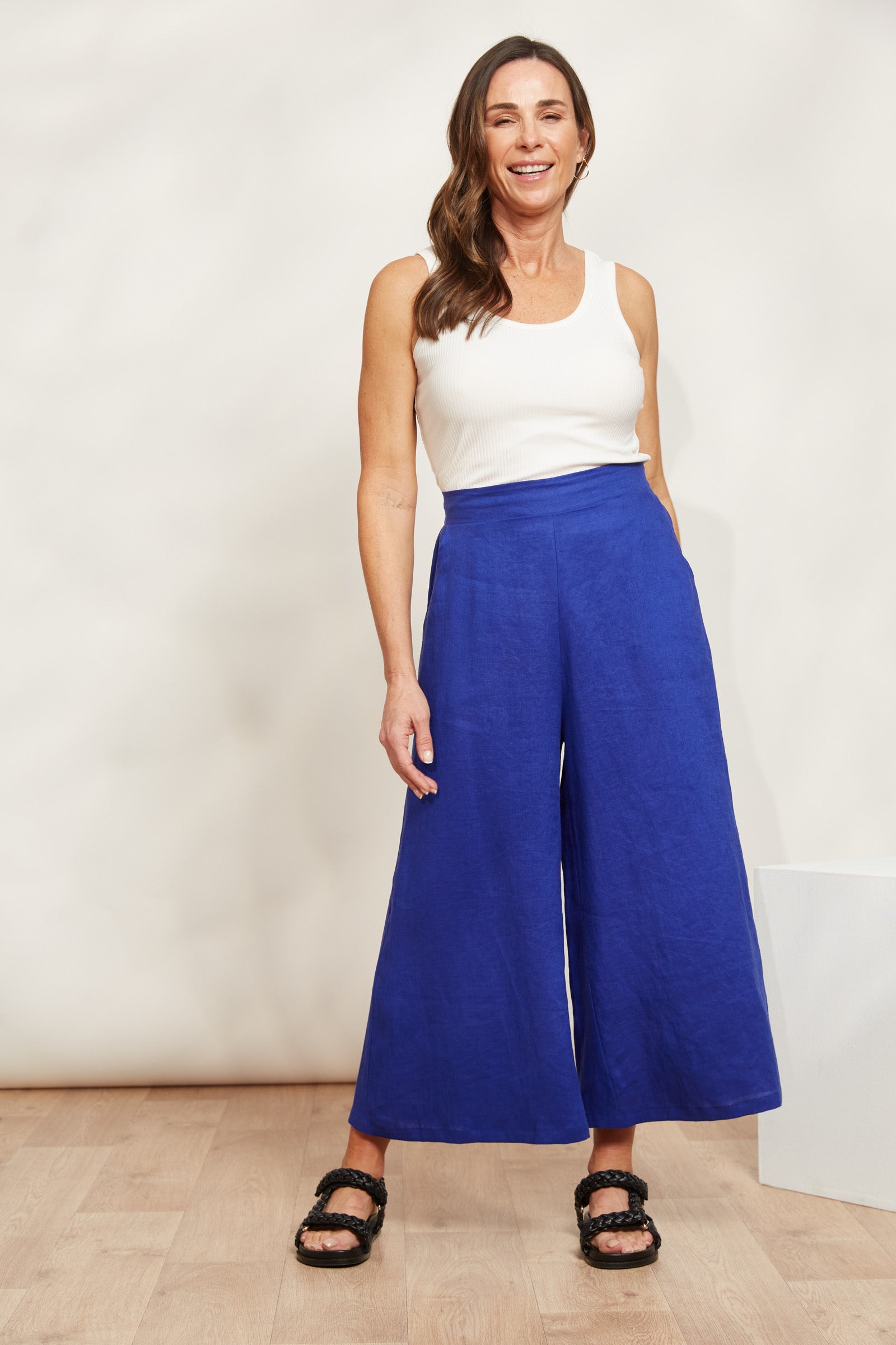 Halcyon Crop Pant - Cobalt - eb&ive Clothing - Pant Relaxed Crop Linen