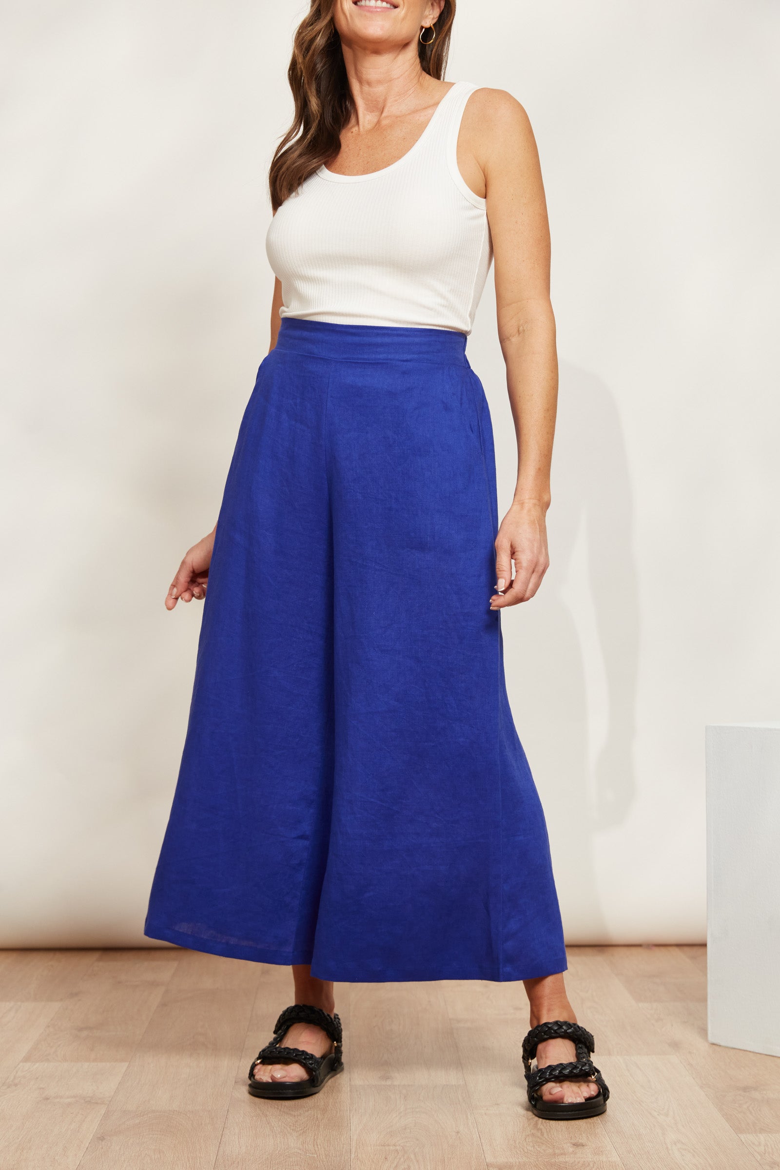 Halcyon Crop Pant - Cobalt - eb&ive Clothing - Pant Relaxed Crop Linen