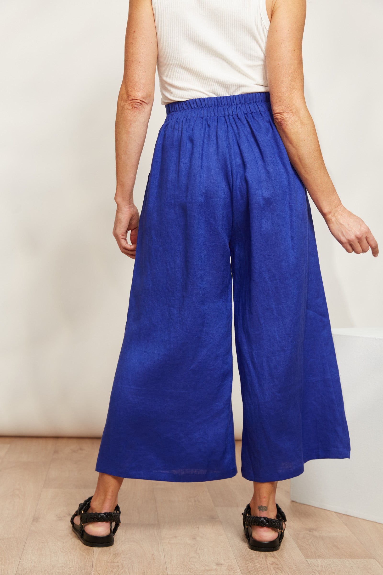 Halcyon Crop Pant - Cobalt - eb&ive Clothing - Pant Relaxed Crop Linen