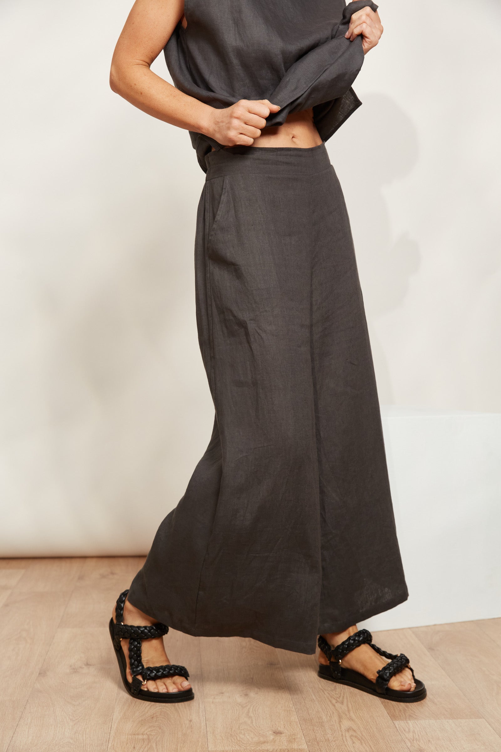 Halcyon Crop Pant - Oyster - eb&ive Clothing - Pant Relaxed Crop Linen