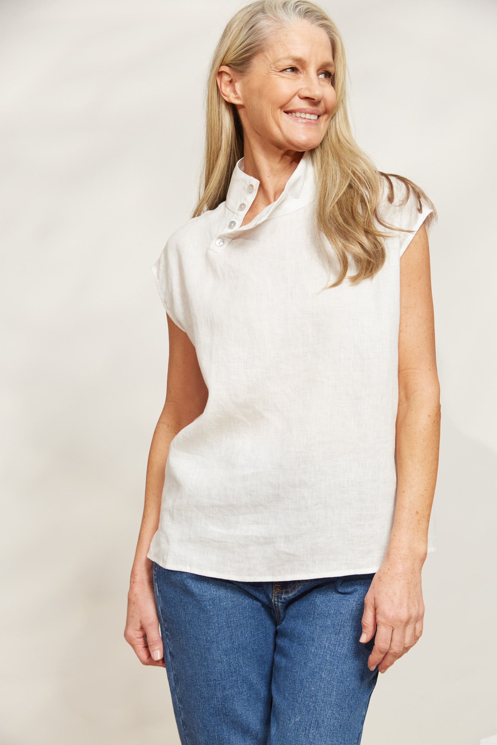 Halcyon Button Top - Opal - eb&ive Clothing - Top Sleeveless Linen