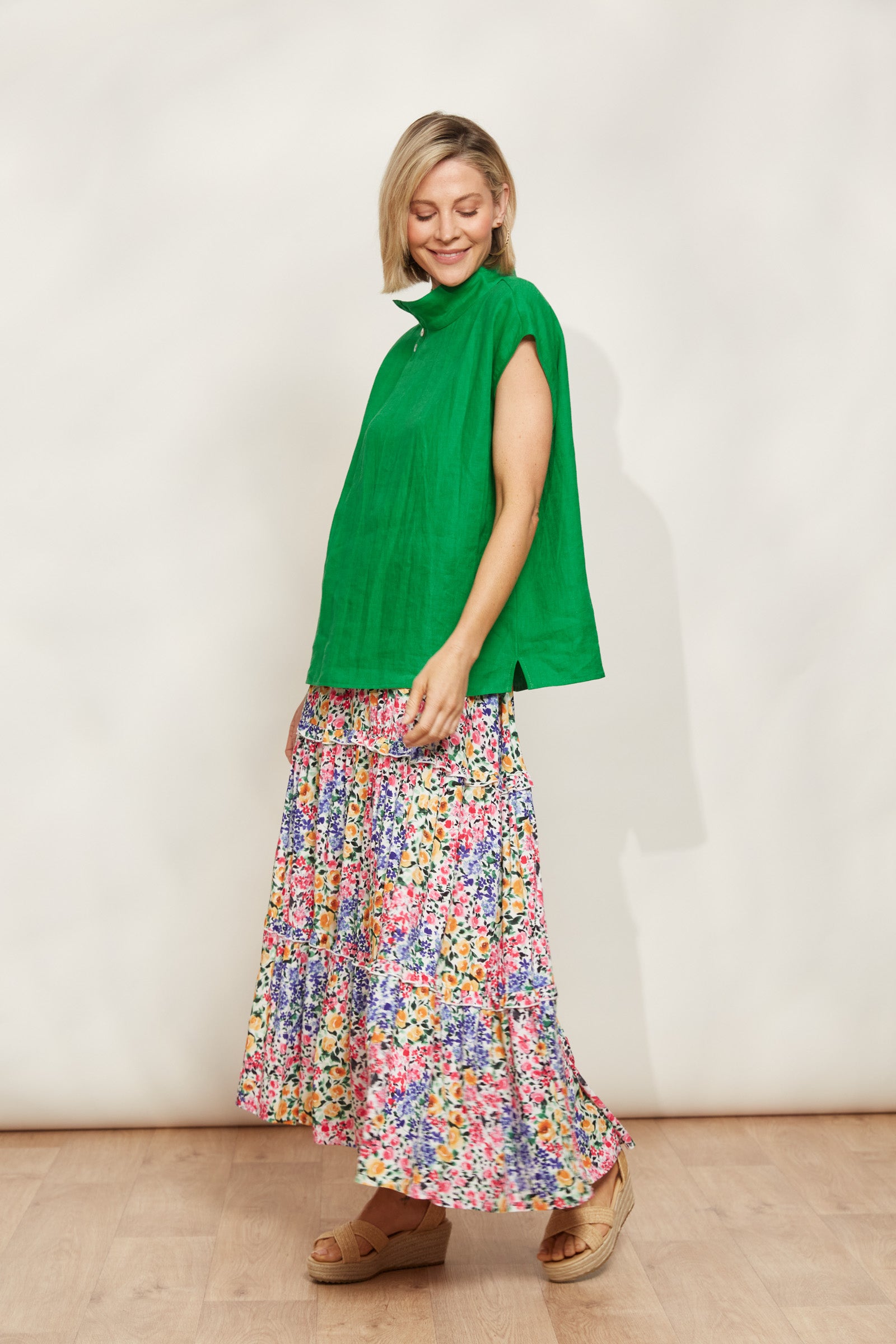 Halcyon Button Top - Emerald - eb&ive Clothing - Top Sleeveless Linen