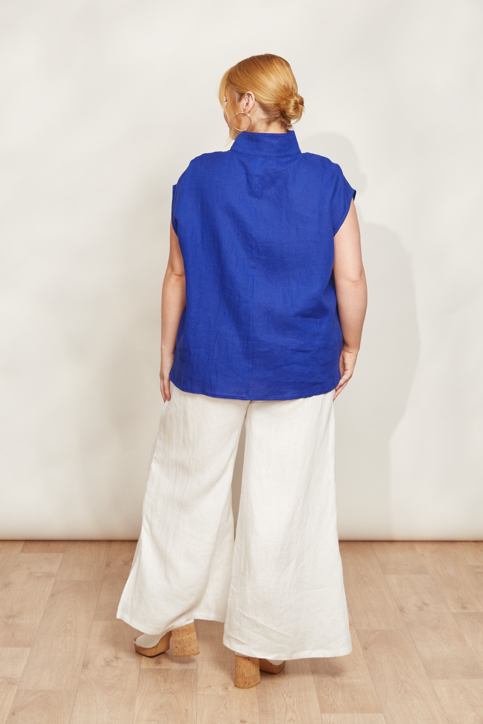 Halcyon Button Top - Cobalt - eb&ive Clothing - Top Sleeveless Linen