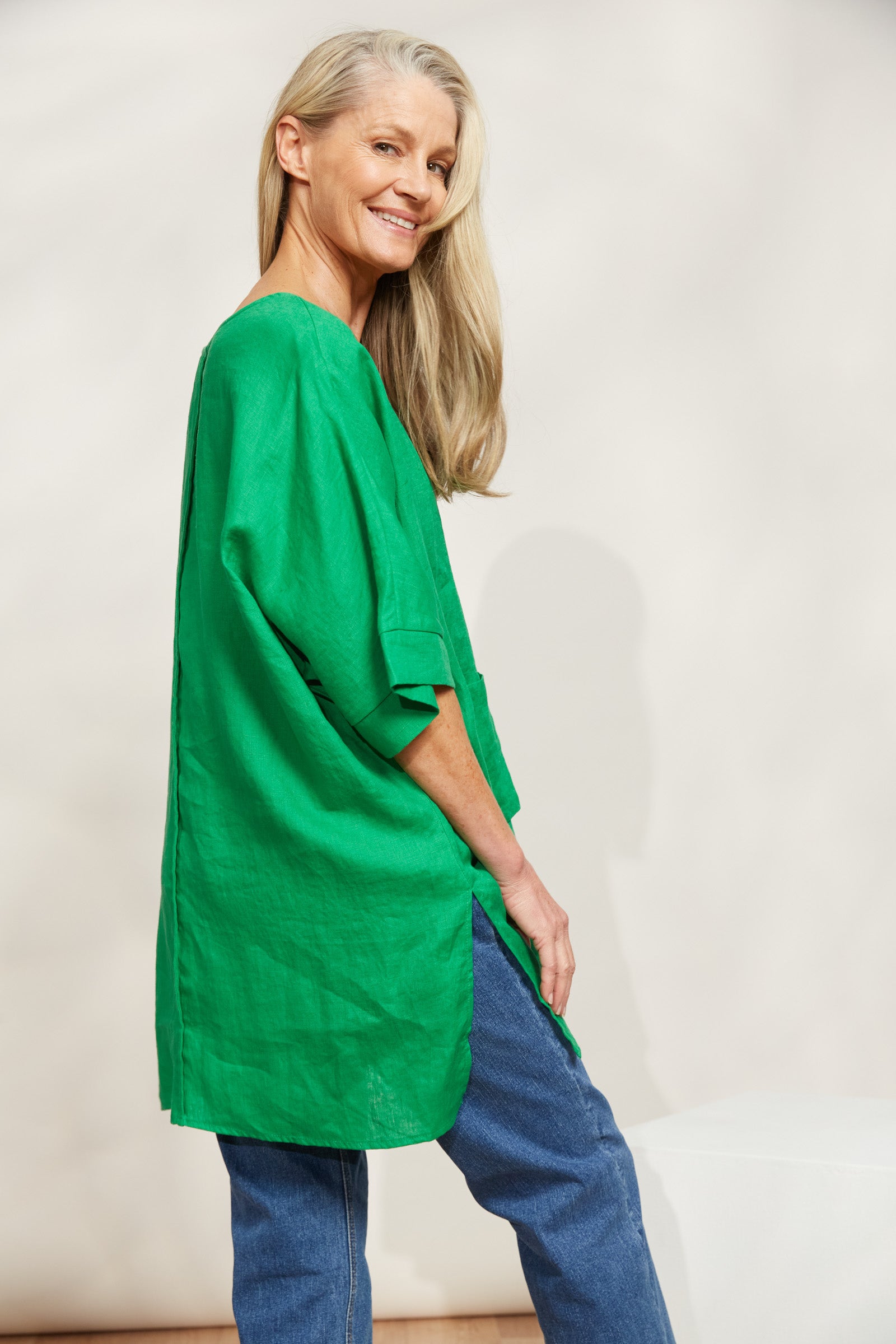 Halcyon Relaxed  Top - Emerald - eb&ive Clothing - Top S/S Linen One Size