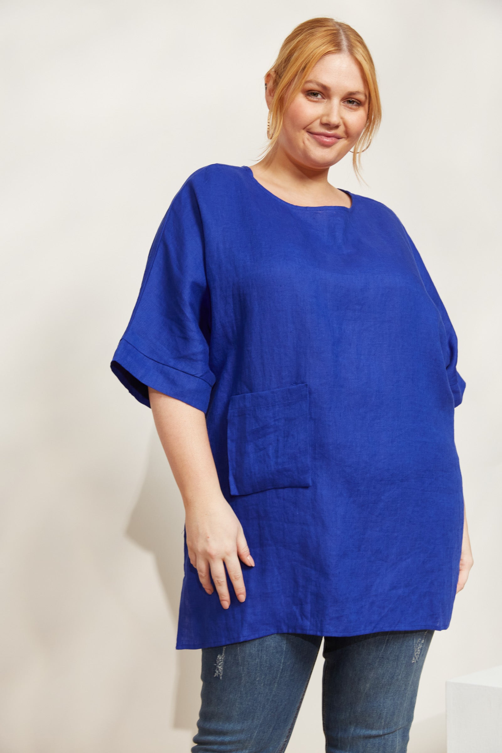 Halcyon Relaxed  Top - Cobalt - eb&ive Clothing - Top S/S Linen One Size