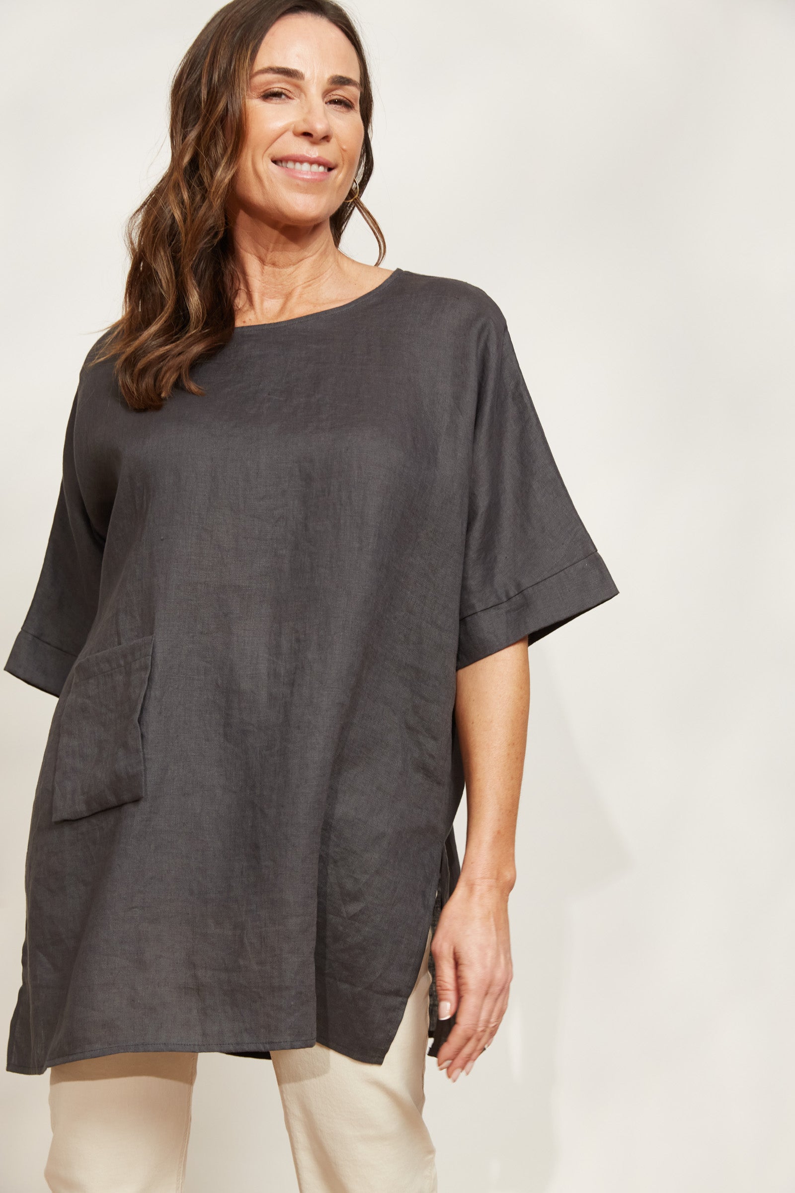 Halcyon Relaxed  Top - Oyster - eb&ive Clothing - Top S/S Linen One Size