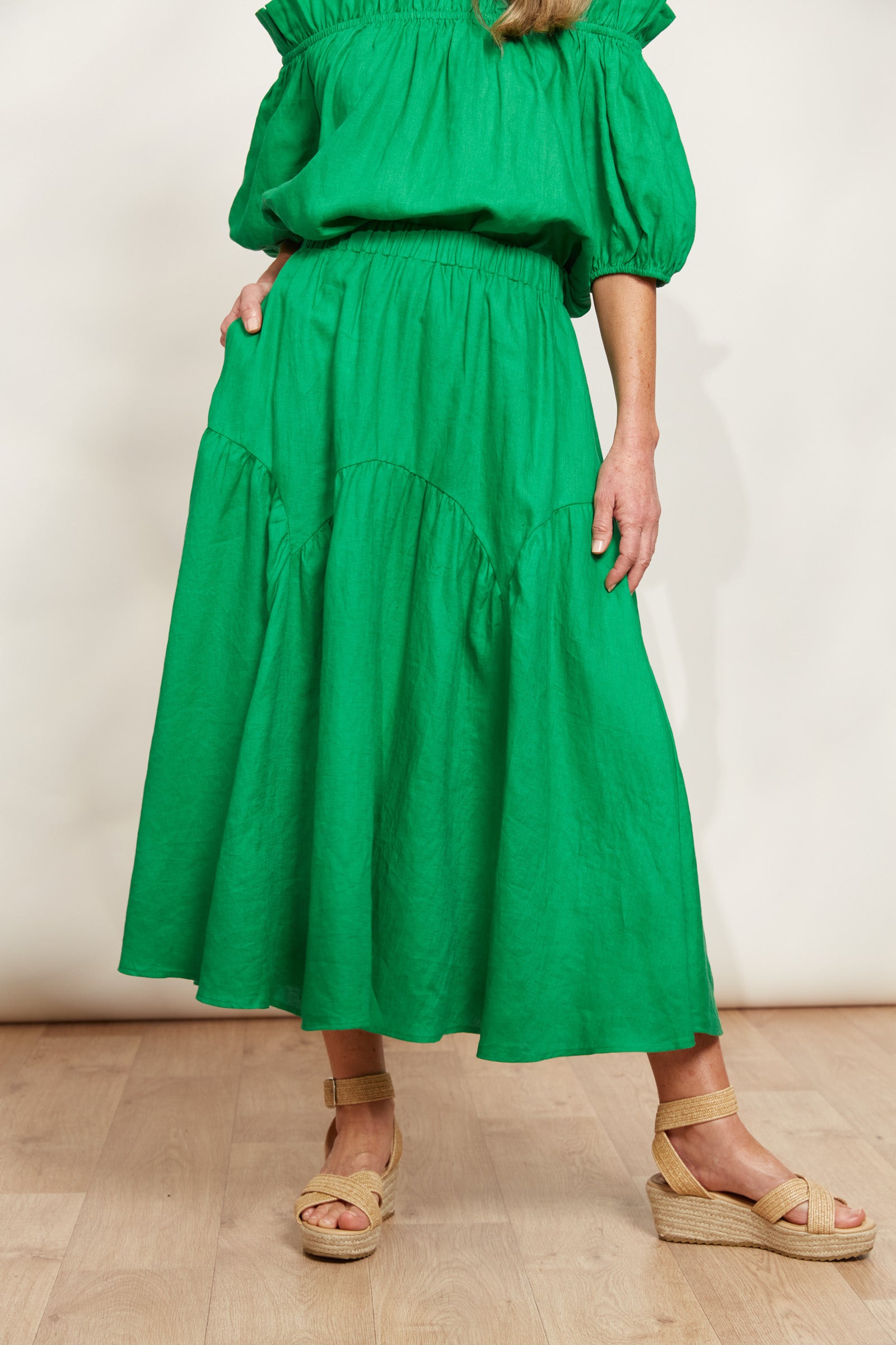 Halcyon Skirt - Emerald - eb&ive Clothing - Skirt Mid Linen