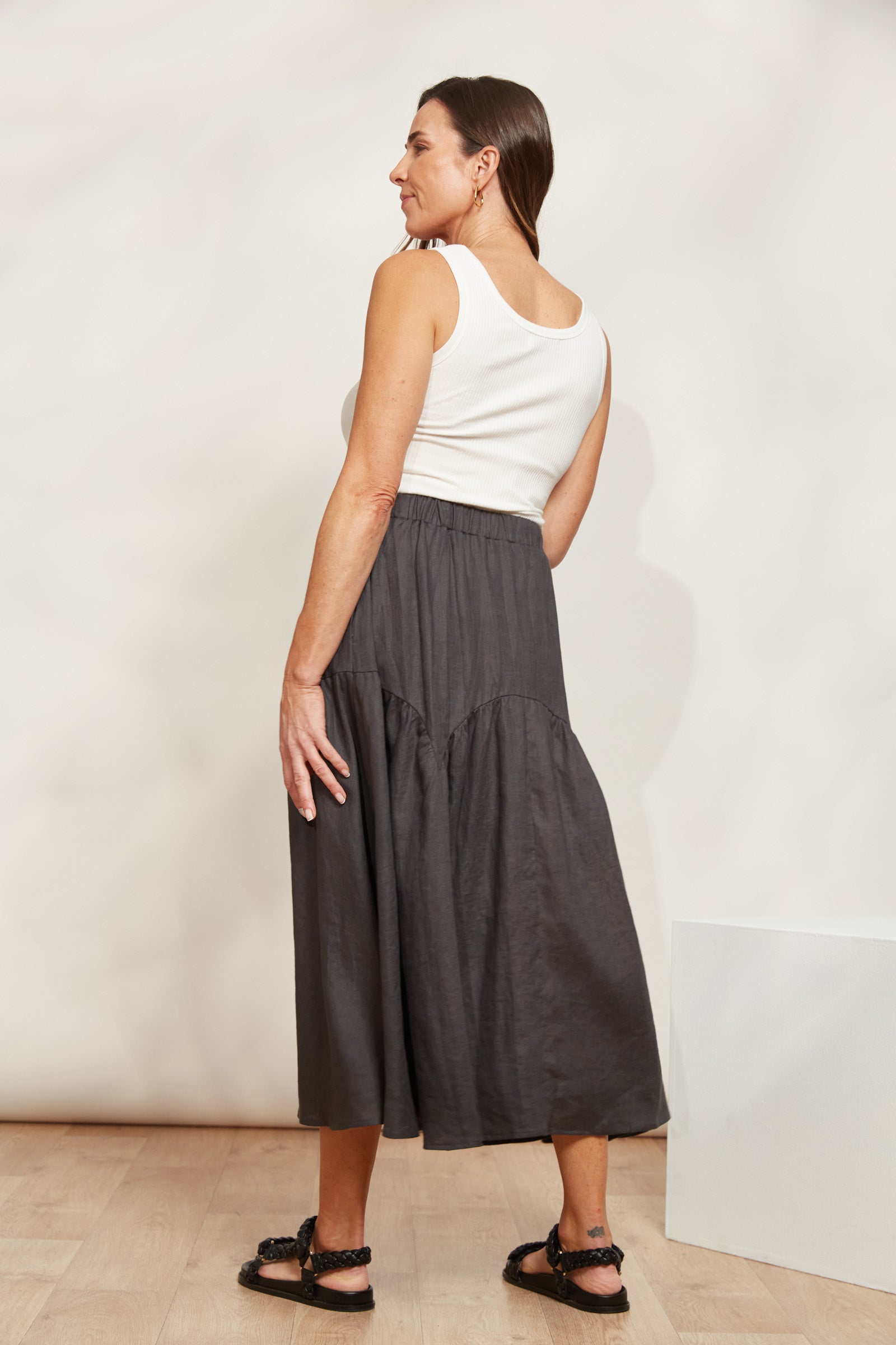 Halcyon Skirt - Oyster - eb&ive Clothing - Skirt Mid Linen