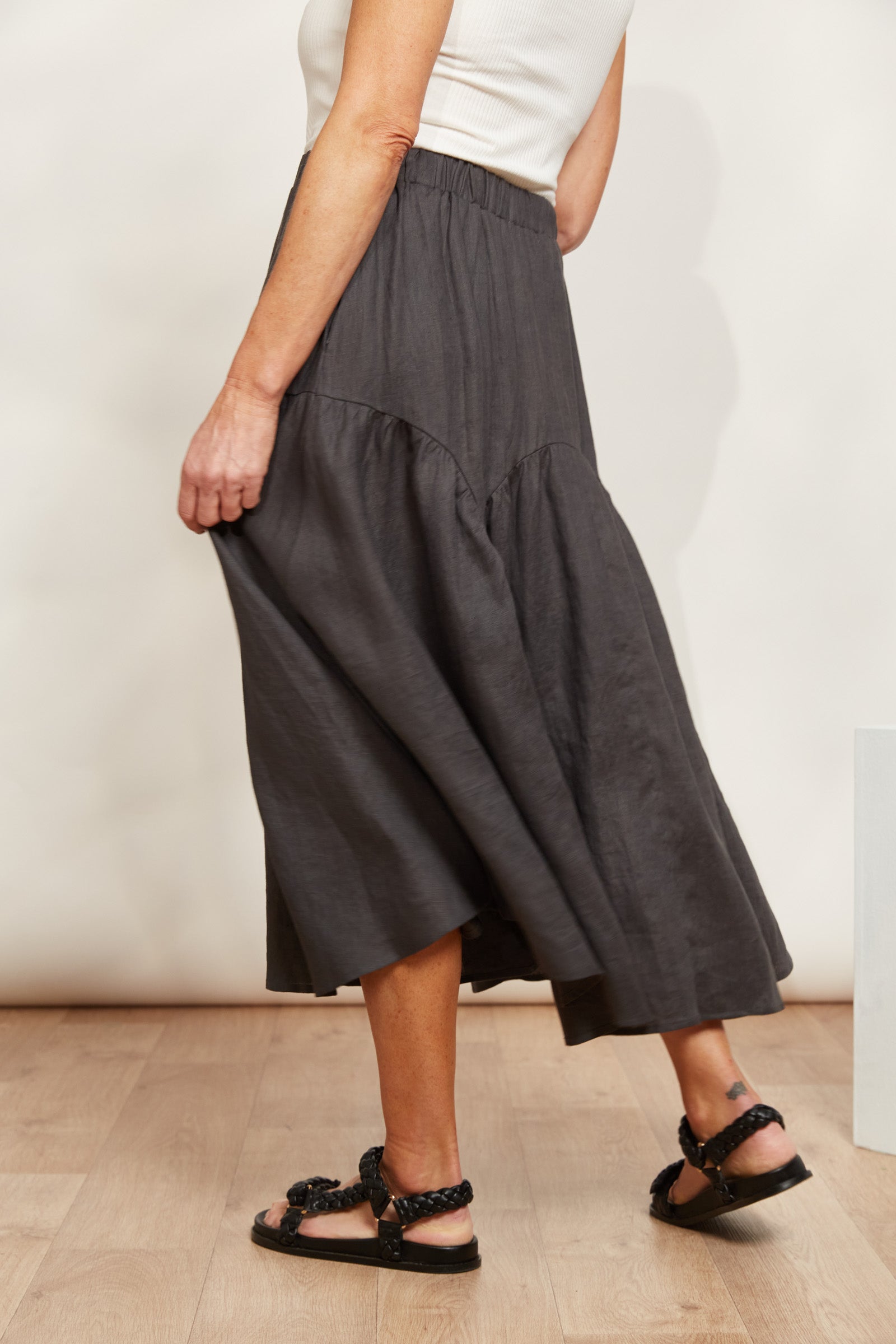 Halcyon Skirt - Oyster - eb&ive Clothing - Skirt Mid Linen