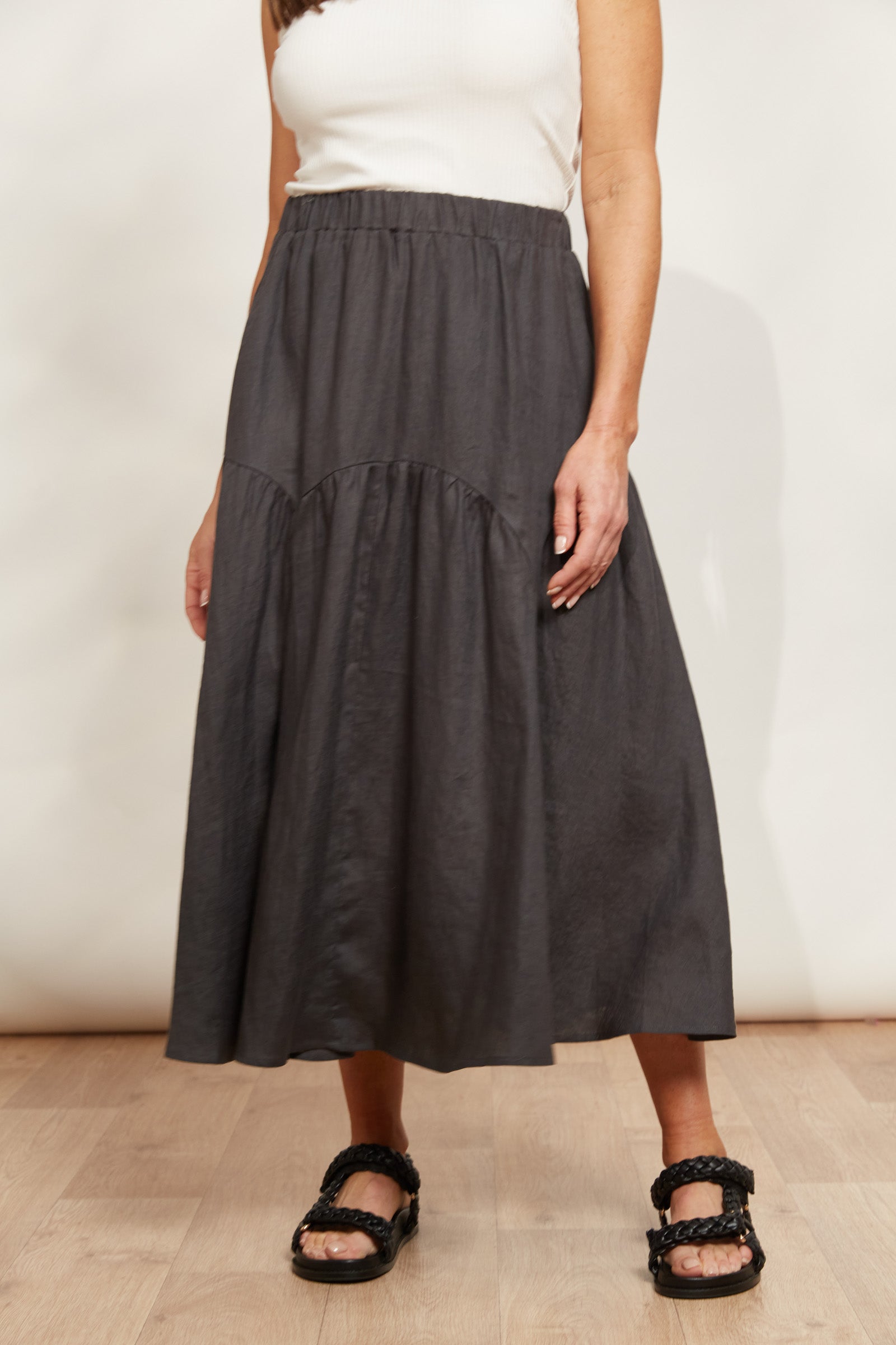 Halcyon Skirt - Oyster - eb&ive Clothing - Skirt Mid Linen