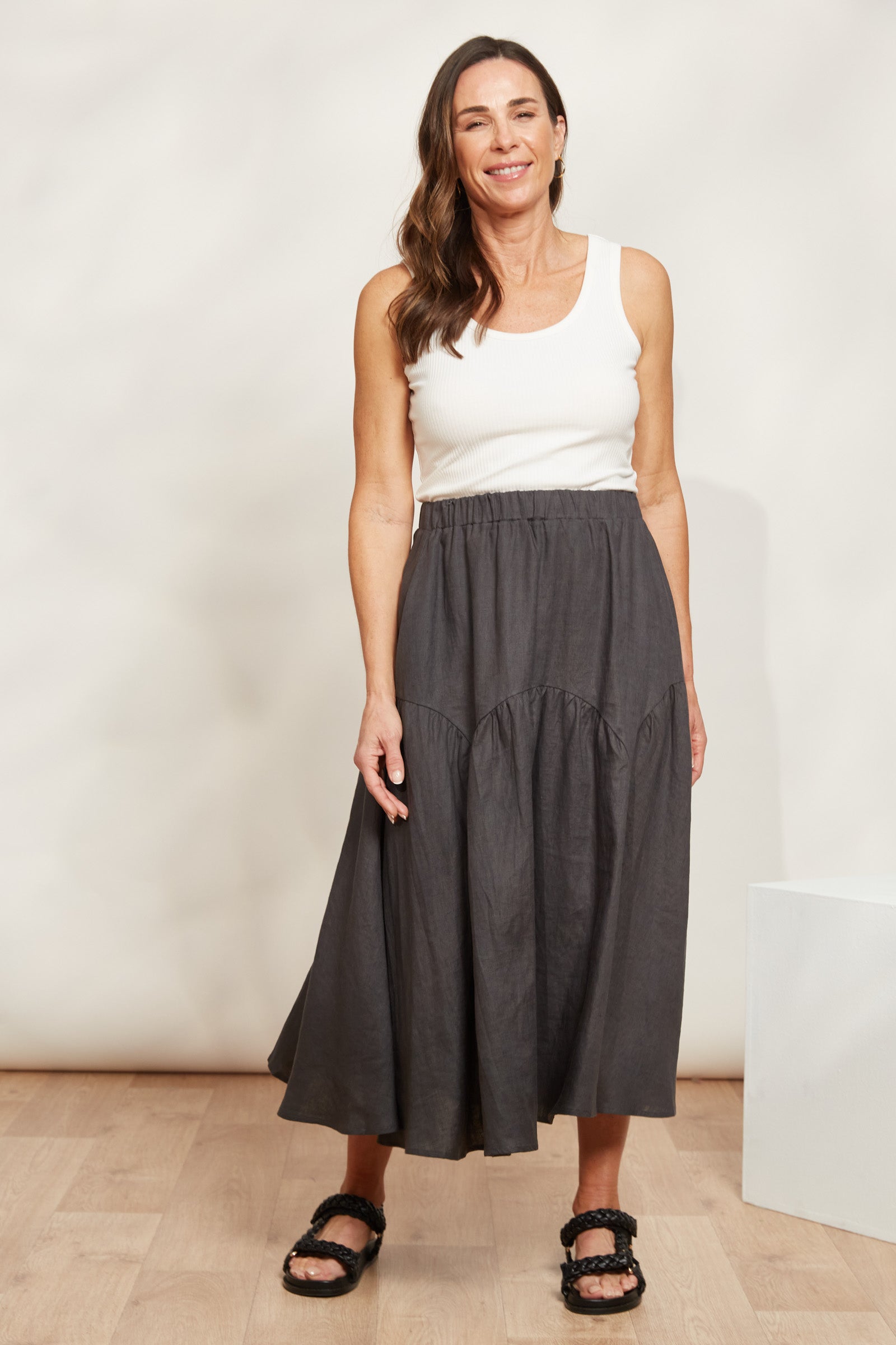 Halcyon Skirt - Oyster - eb&ive Clothing - Skirt Mid Linen